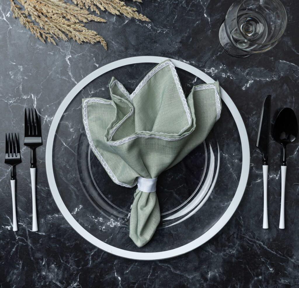 EcoQuality EcoQuality 13\" inch Round Clear Plastic Charger Plates with White Rim - China Like Party Plates, Heavy Duty Large Disposable Dinner Plates, Reusable Salad Plate, Wedding, Catering, Dinnerware (28)