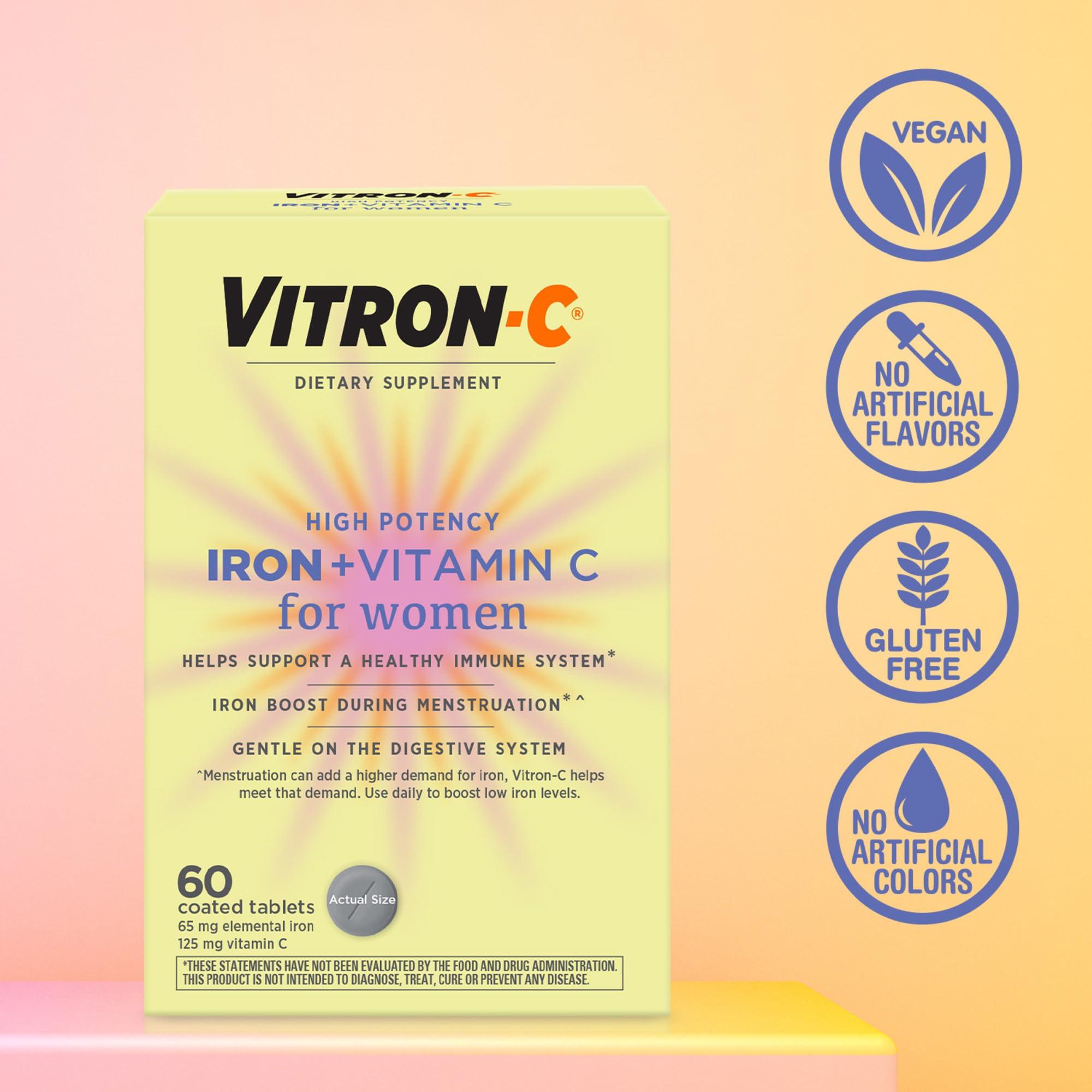 Vitron-C Vitron-C High Potency Iron Supplement, Immune Support, 125mg Vitamin C, 60 Count, Pack of 1