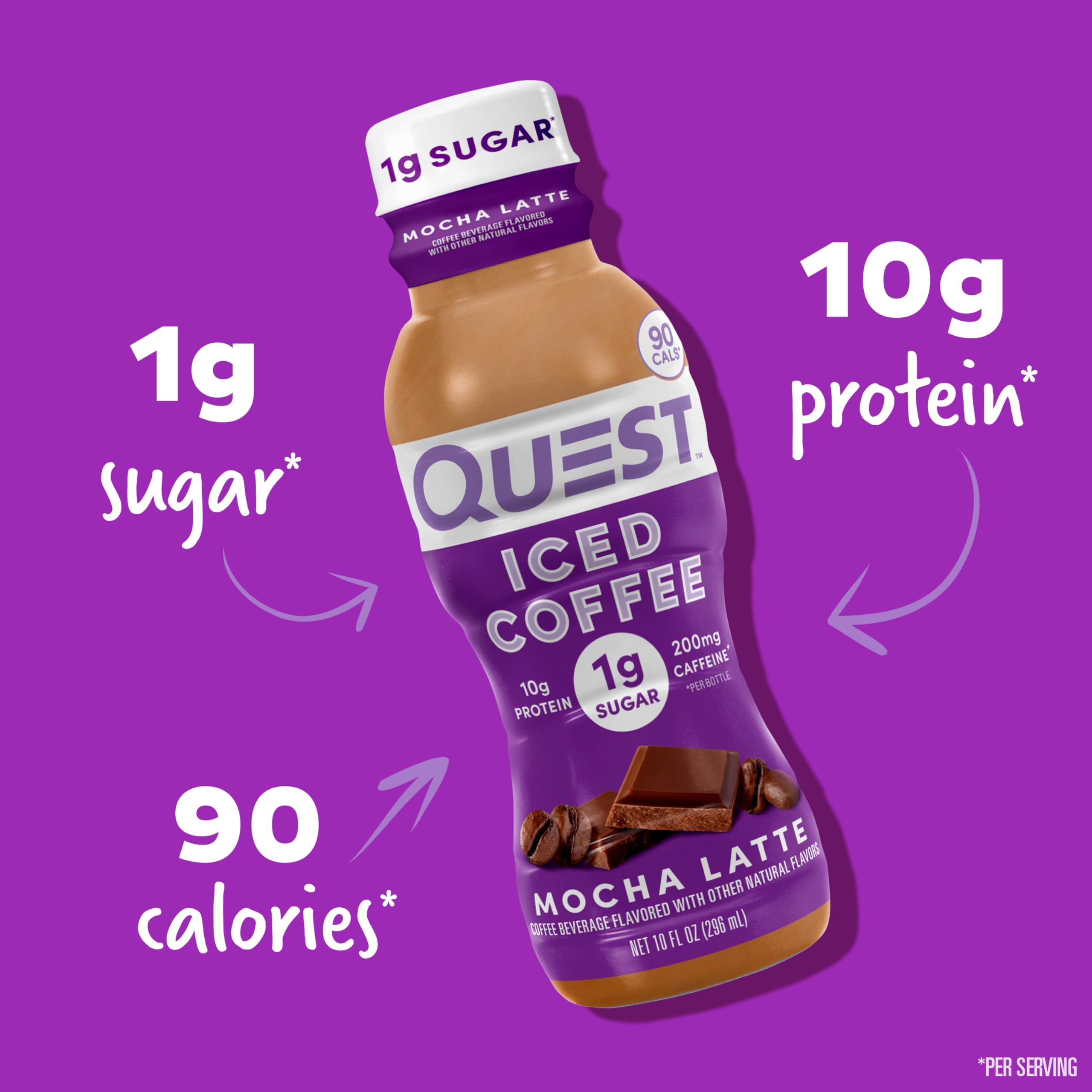 Quest Nutrition Quest Nutrition Iced Coffee, Mocha Latte, 1g of Sugar, 10g of Protein, 90 calories, 200mg of caffeine, 12 Count