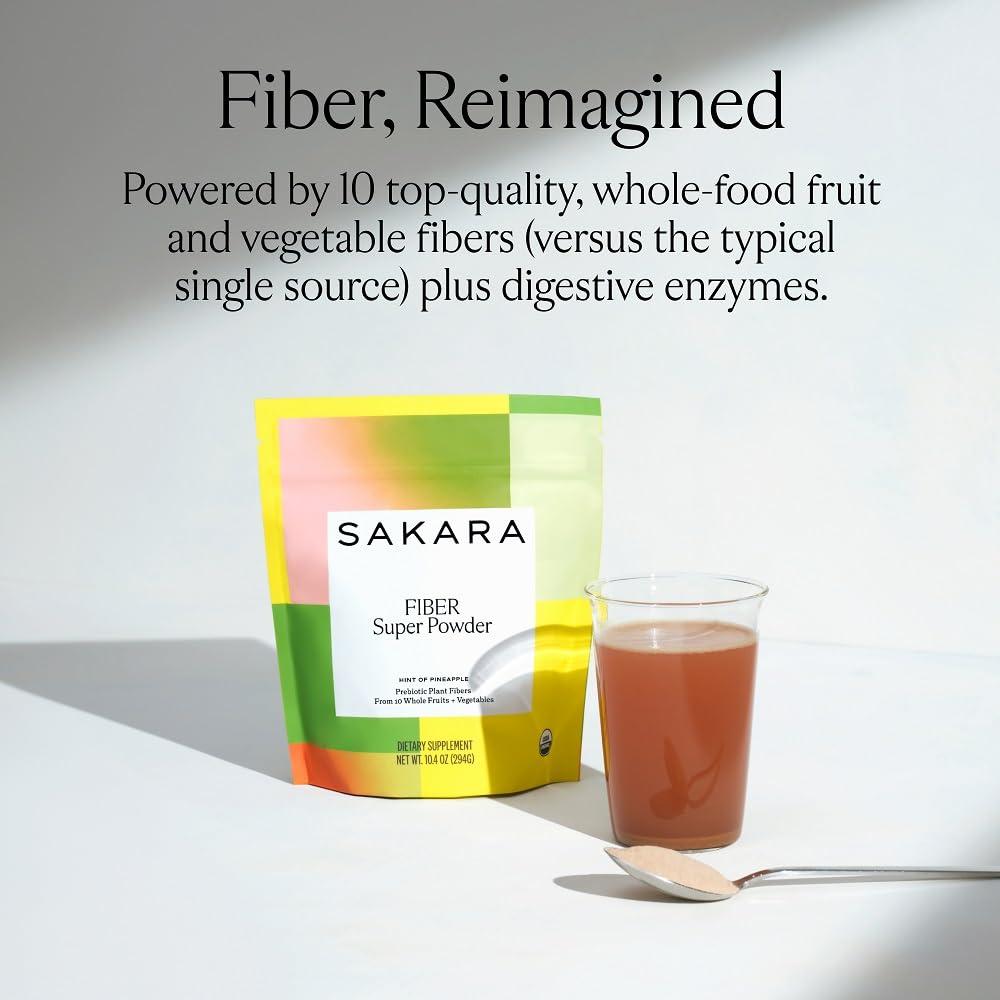 SAKARA SAKARA Fiber Super Powder - Pineapple Flavor Prebiotic Fiber Powder, High Fiber & Digestive Enzymes Organic Fiber Supplement Powder, Daily Fiber Drink, Acacia Fiber Powder