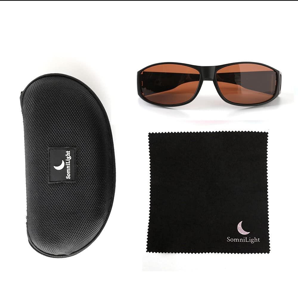 SomniLight Light Therapy SomniLight Light Therapy Polarized FL-41 Light Sensitivity Glasses for Florescent Light Sensitivity, Photophobia, and Migraines (fit-over style, Outdoor), Black, Medium