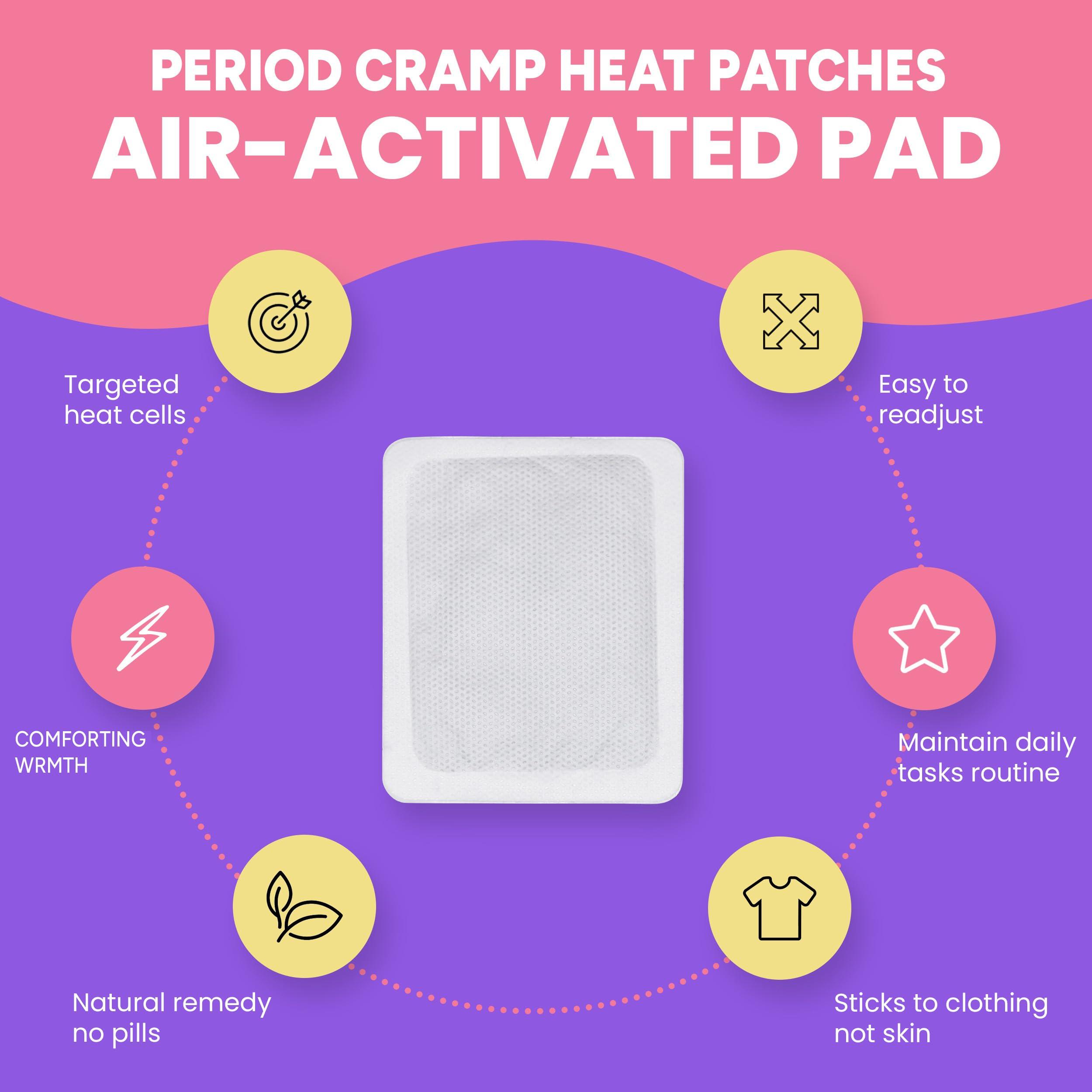SunnyBay SunnyBay Heat Patches for Menstrual Cramp, Air-Activated Adhesive Heat Pads for Period, 130 F Warmth up to 8 Hours, Stick to Clothing Not Skin, 2.75 x3.5 inches, 10-Count