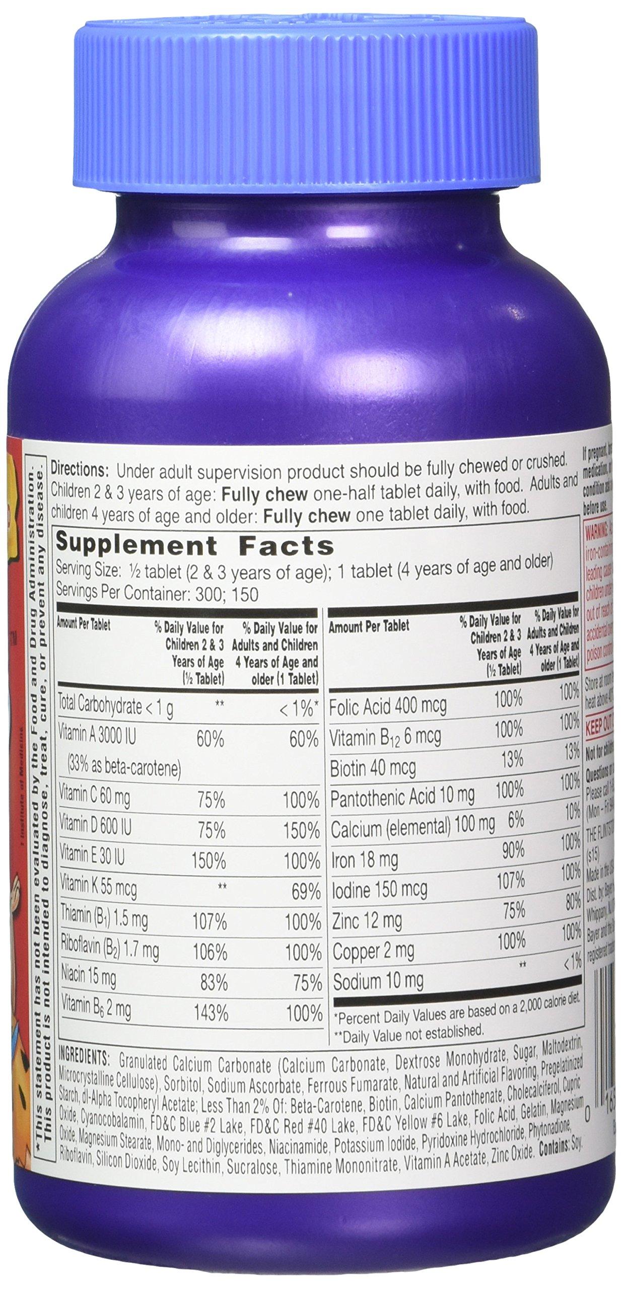 Flintstones Vitamins Flintstones Chewable Kids Vitamins, Complete Multivitamin for Kids and Toddlers with Iron, Calcium, Vitamin C, Vitamin D & more, 300ct (Pack of 2 150 Count Bottles)