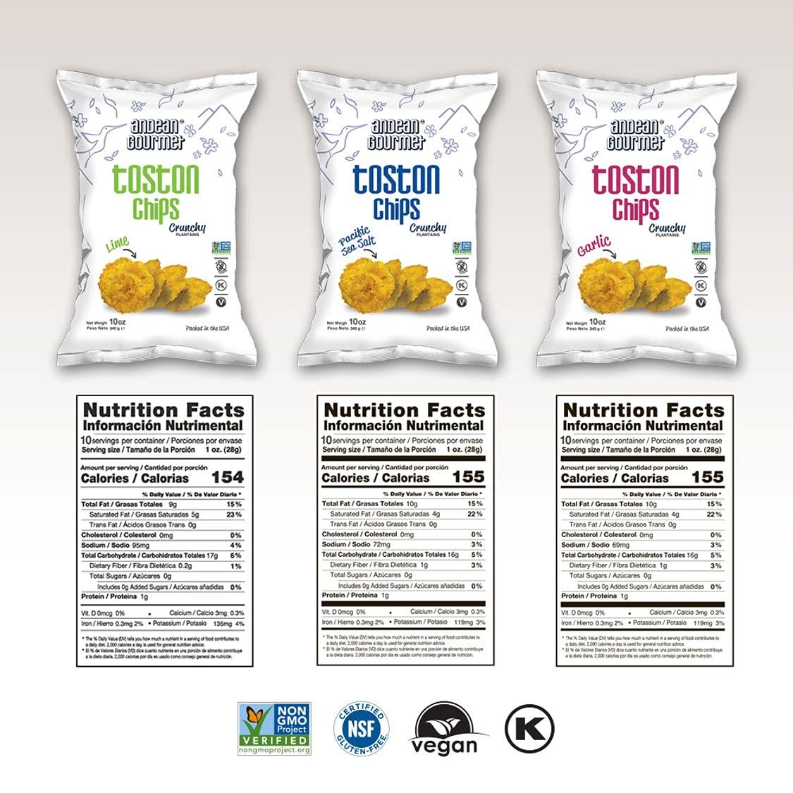 Andean Gourmet ANDEAN GOURMET Garlic Toston Chips 10oz (Pack of 3) - Gluten Free, All Natural, NON-GMO and Kosher - Plantain Dipping Chip