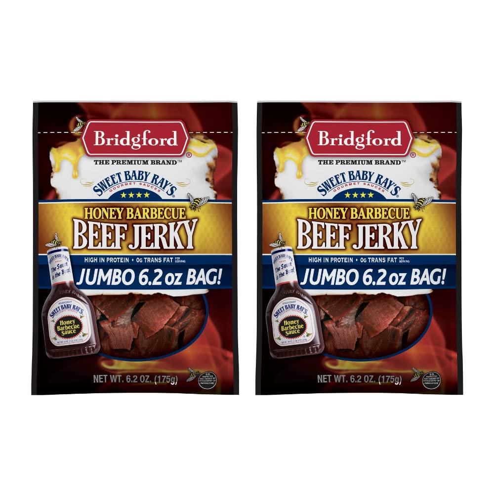 Bridgford Bridgford Sweet Baby Rays Beef Jerky Honey BBQ 6.2 oz Pack of 2 - High Protein Jerky for Midday Energy Boost or Post Workout Snack - Naturally Smoked Ready to Eat Meat Snacks for On the Go Snacking
