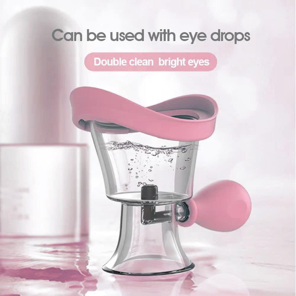 CANIPHA Eye Wash Cup,Eye Wash Cleaner Kit Silicon Manual Air Pressure Eye Cleaning Cup Tool Effective Eye Rinse Clean Dust Makeup Irritants,Transparent with Storage Container Eye Cup Soothing Tired Eyes(Pink)