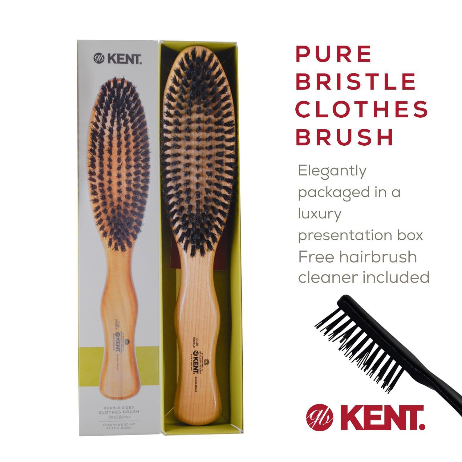 KENT Kent CC20 Double Sided Cherrywood Clothes Brush and Lint Remover, Firm Side for Dust and Dirt, Soft Side for Gentle Brushing for Keeping Fabrics Free from Fibres, Fluff and Pet Hair, Made in England
