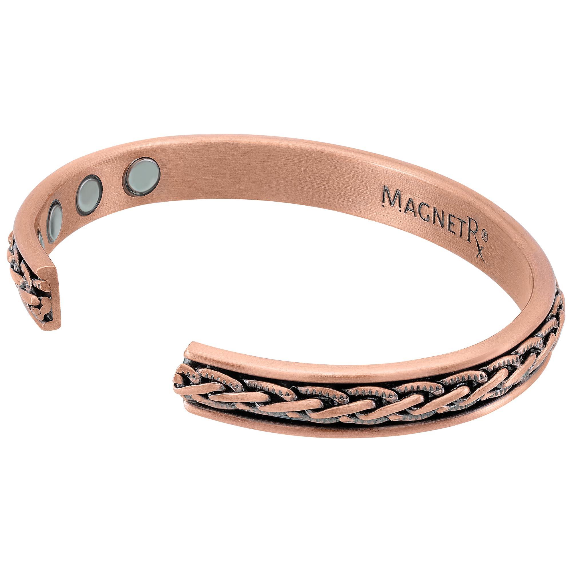 MagnetRX MagnetRX Copper Magnetic Bracelets Effective Pure Copper Bracelet for Men and Women Copper Cuff Adjustable Magnetic Bracelet Bangles (Woven Inlay)