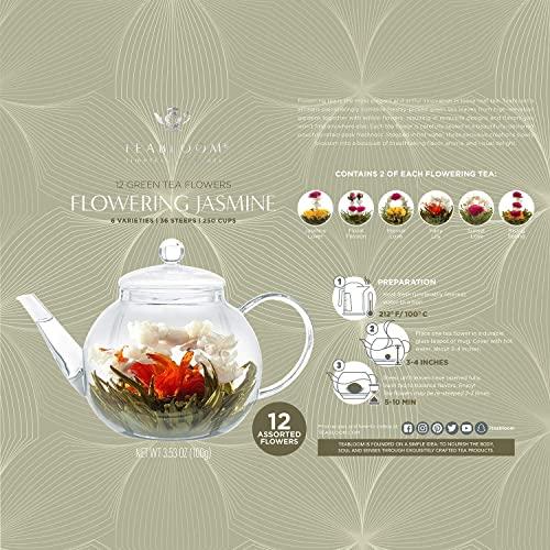 Teabloom Teabloom Jasmine Flowering Tea – Hand Tied Green Tea Leaves + Jasmine Blossoms Flowering Tea Creations – Blooming Tea Gift Set – 12-Pack, 36 Steeps, Makes 250 Cups
