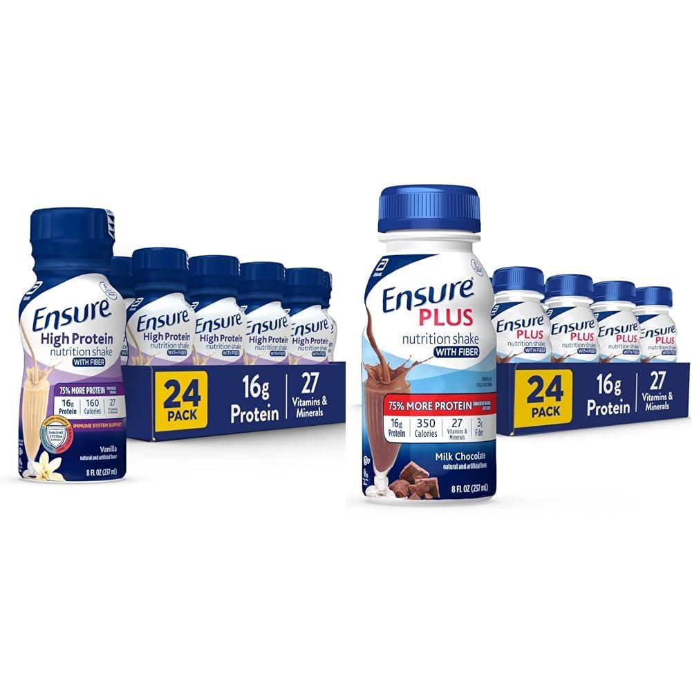 Ensure Ensure High Protein Nutritional Shake With Fiber, 16g Protein, Meal Replacement Shakes & Ensure Plus Nutrition Shake With Fiber, 16 Grams of Protein, Meal Replacement Liquid
