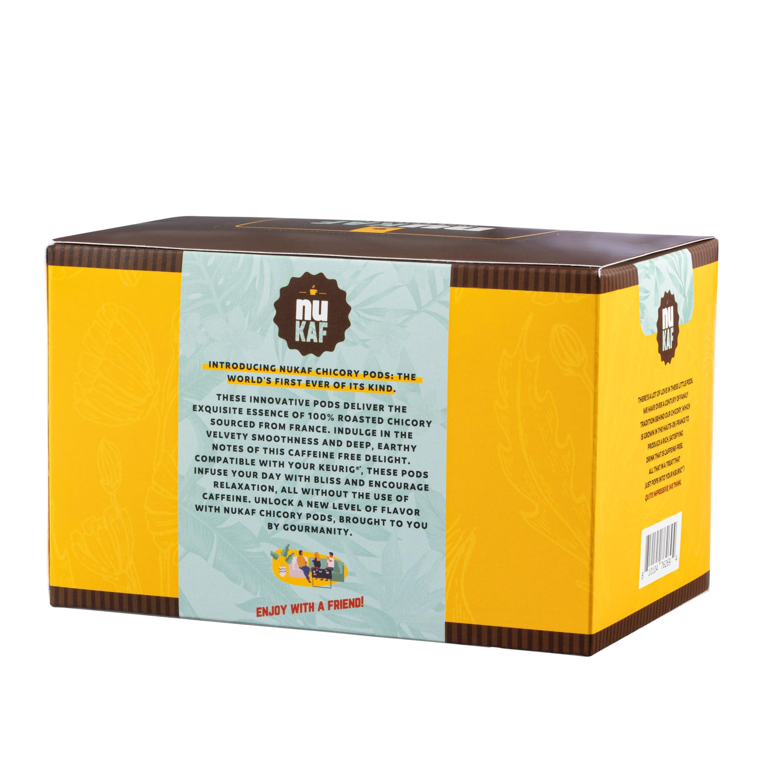 Gourmanity nuKAF Chicory K Cups | Kosher Chicory Root K Pods for your Keurig | 100% Caffeine Free | Keurig K Cups Coffee Alternative by Gourmanity [6 boxes of 12 pods each | 72 total pods]