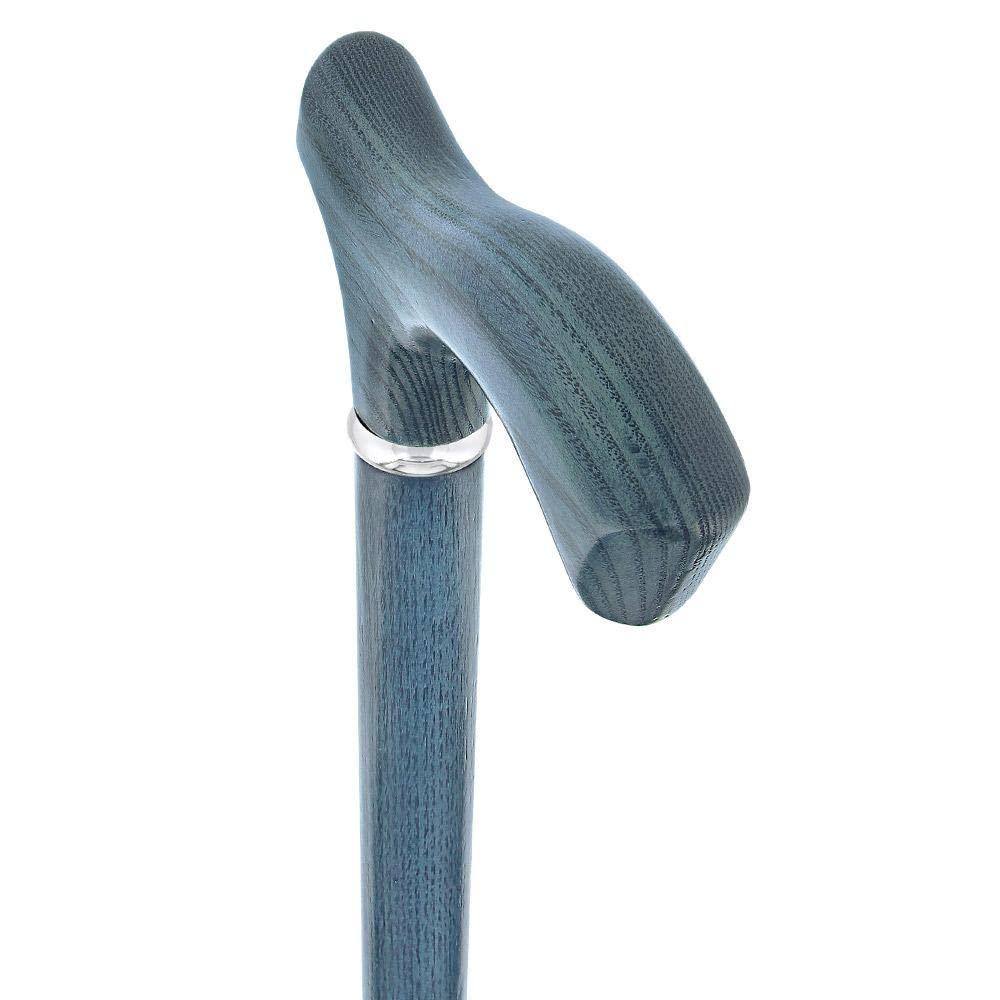 Royal RC Canes Blue Denim Frtiz Handle Walking Cane with Ash Wood Shaft and Silver Collar
