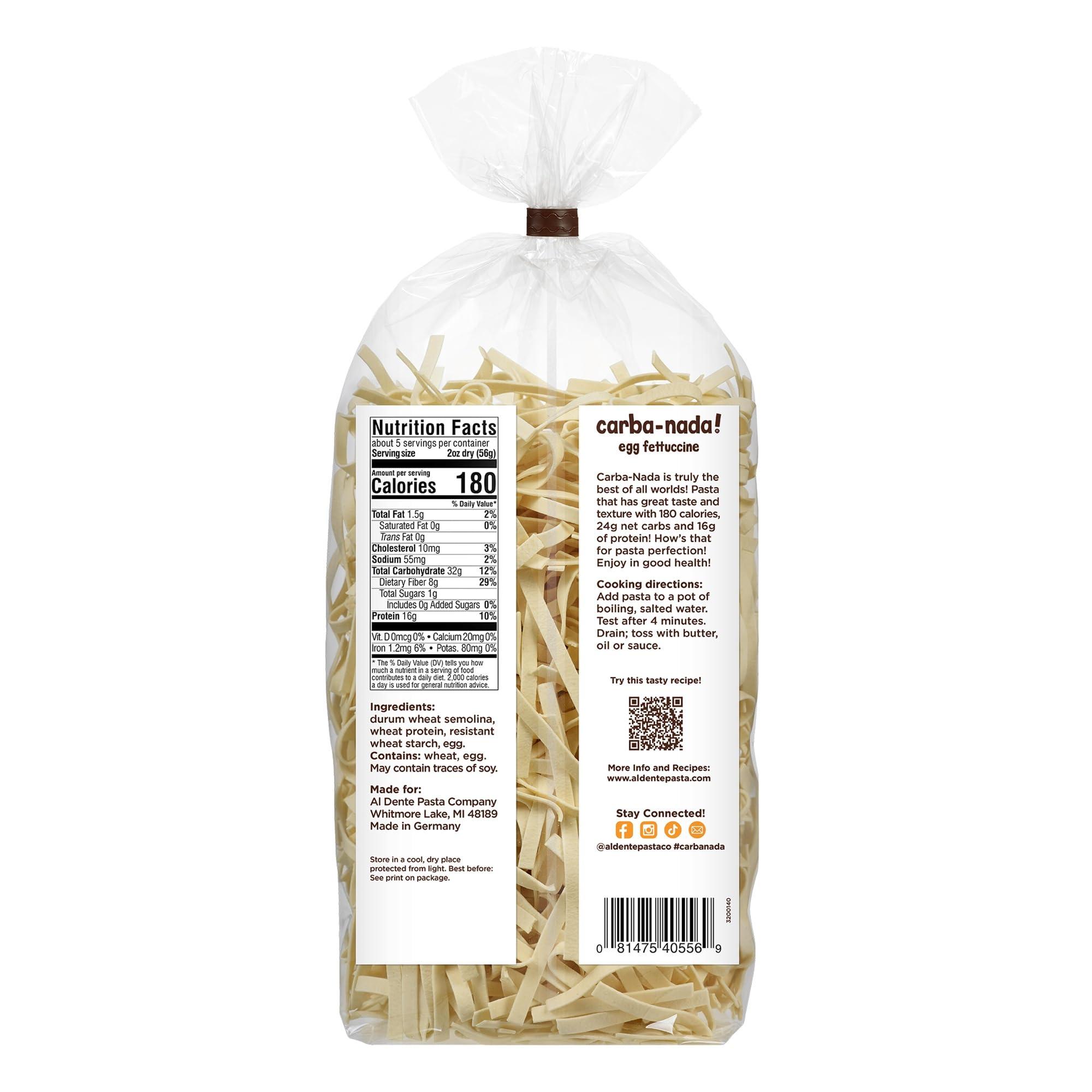 AL DENTE AL DENTE Carba-Nada Egg Fettuccine, Lower Carb, 16g High Protein, Cage Free Eggs, Non-GMO, Artisanal, Homemade Taste & Texture, 10oz Bags (Pack of 2)