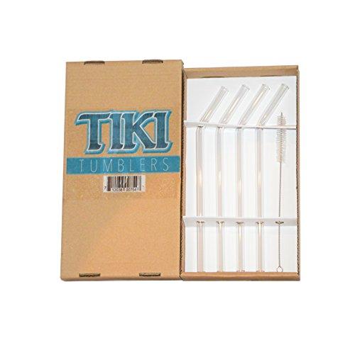 Tiki Tumblers Tiki Tumblers Reusable Glass Drinking Straws 4 Piece with Cleaning Brush | 9.5mm diameter | BPA Free | Non - Toxic | Great for Smoothies, Cocktails, (9.5" Bent)