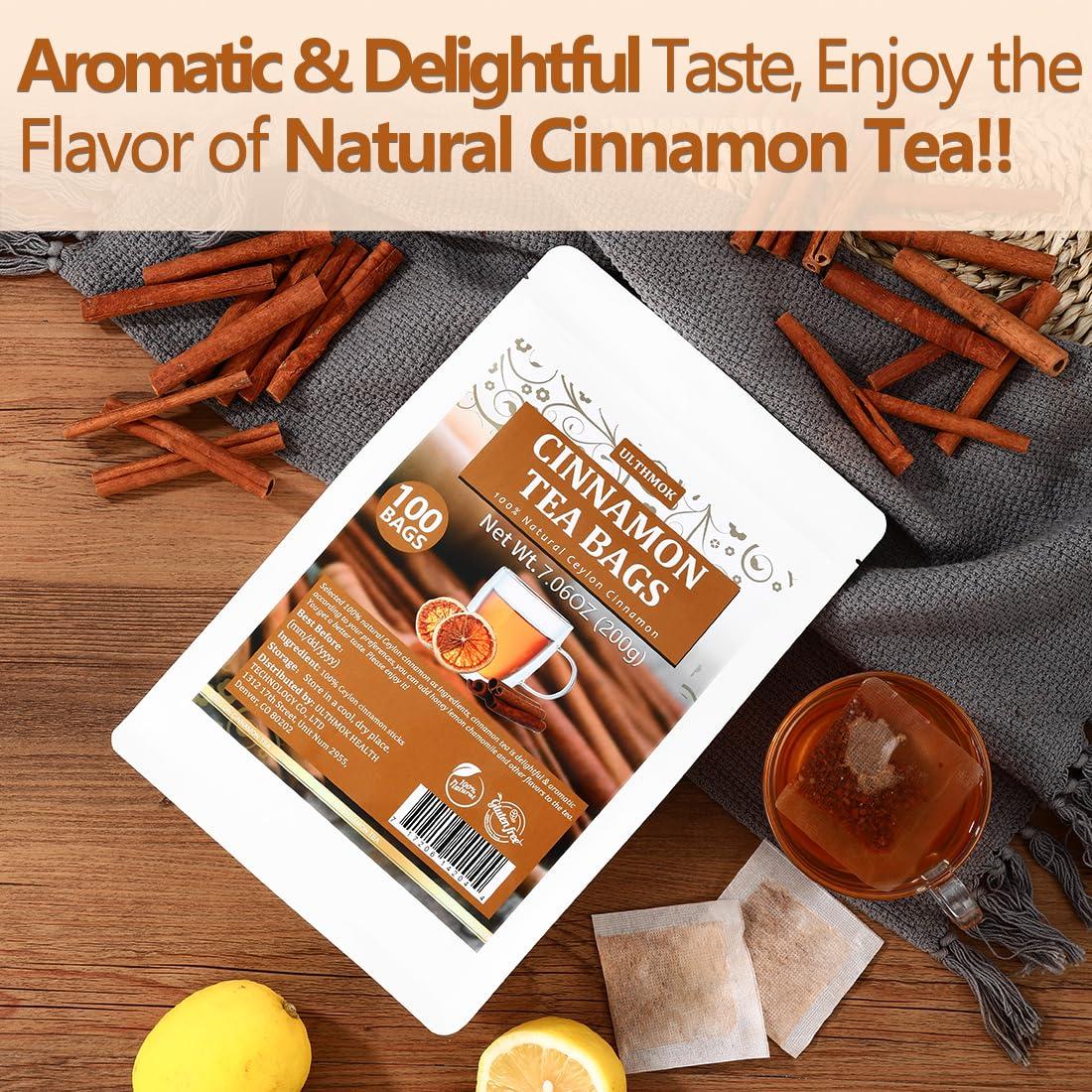 ULTHMOK Premium 100 Ceylon Cinnamon Tea Bags, Made with 100% Ceylon Cinnamon Sticks, No Additives & Caffeine Free.