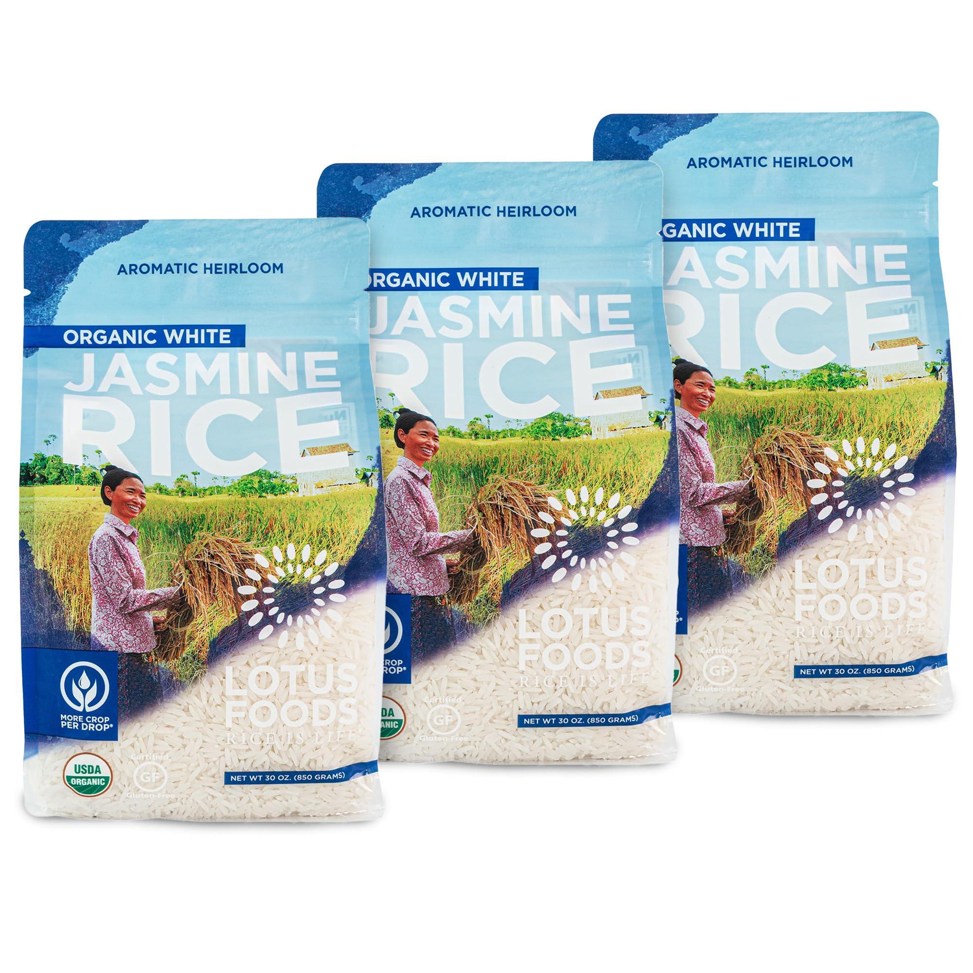 Lotus Foods Lotus Foods Organic White Jasmine Rice - Jasmine Rice, Gluten Free White Rice, Organic Rice, Long Grain Asian Sticky Rice, USDA Organic, Vegan, Gluten Free - 30 Oz (Pack of 3)