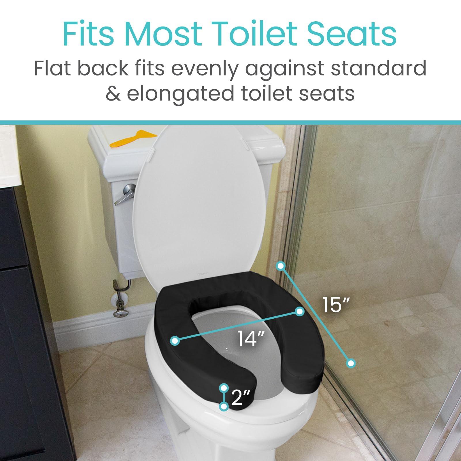 Vive Vive Toilet Seat Cushion (Soft Cushioned Foam) - Easy Clean Soft Padded Bathroom Attachment - Elongated, Standard Seats - Comfort and Support Donut for Handicap, Adults (2\" Cushioned Foam, Black)