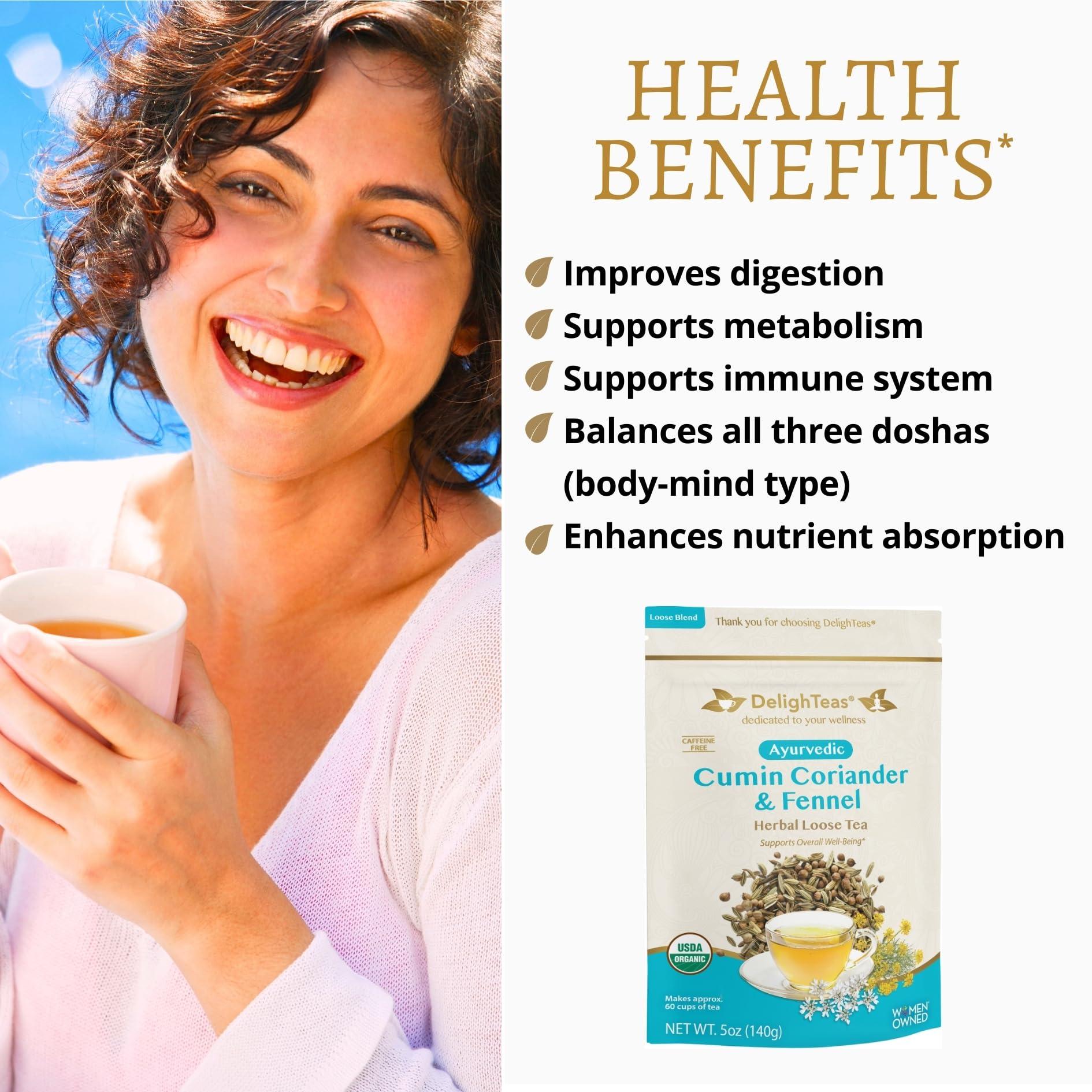 DelighTeas DelighTeas Organic Digest & Detox CCF Tea | Ayurvedic Cumin, Coriander, Fennel Loose Leaf Tea for Digestion, Detox Cleanse | USDA Organic, Non-GMO, Caffeine Free, Sugar Free | 60 Servings, 5 oz.