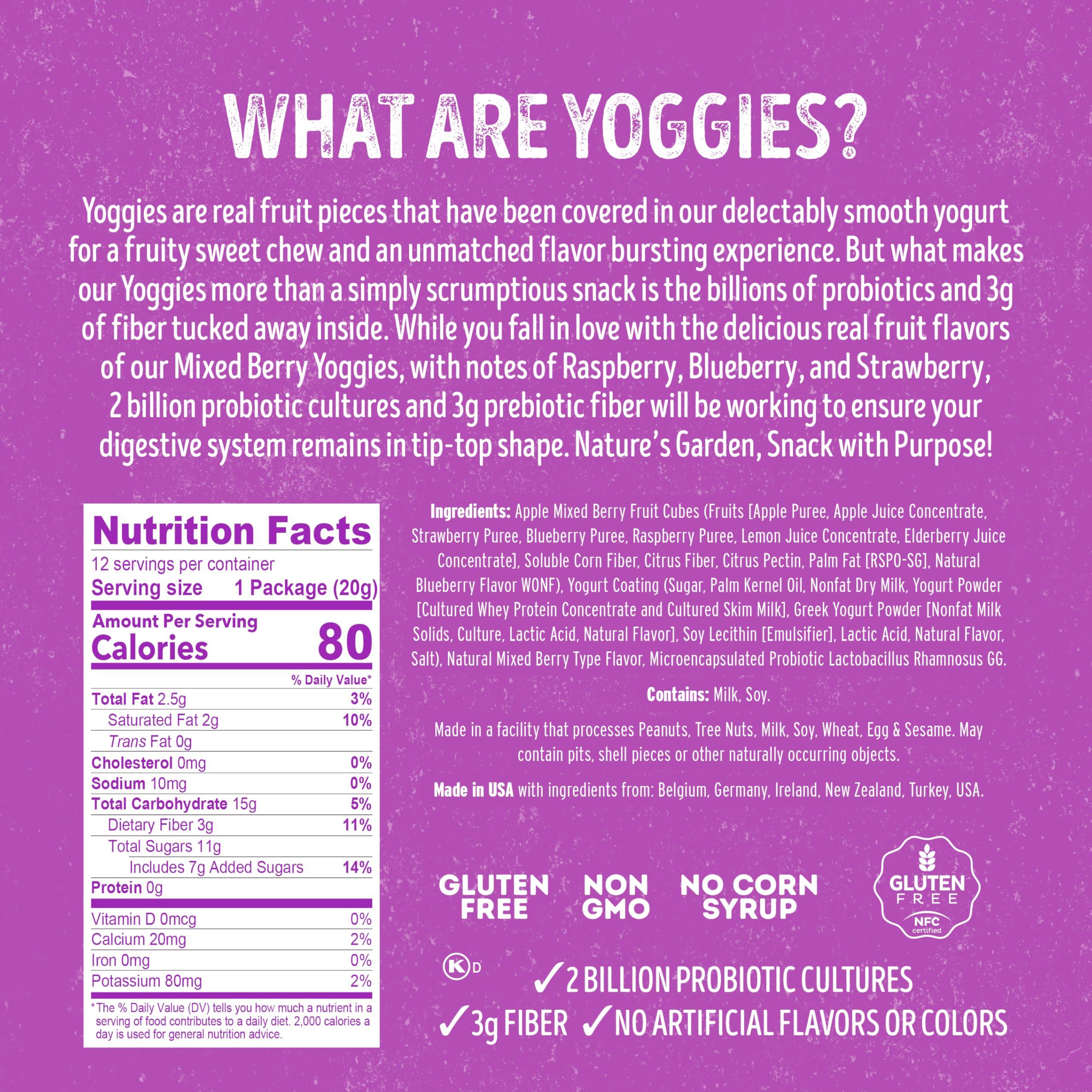 Nature\'s Garden Nature\'s Garden Probiotic Mixed Berry Yoggies 12 x 0.7oz (Pack of 4) Yogurt Covered Fruit Snacks, High Fiber, Real Fruit Pieces, Office Snack Variety Packs For Adults, No Artificial Ingredients, Gluten Free