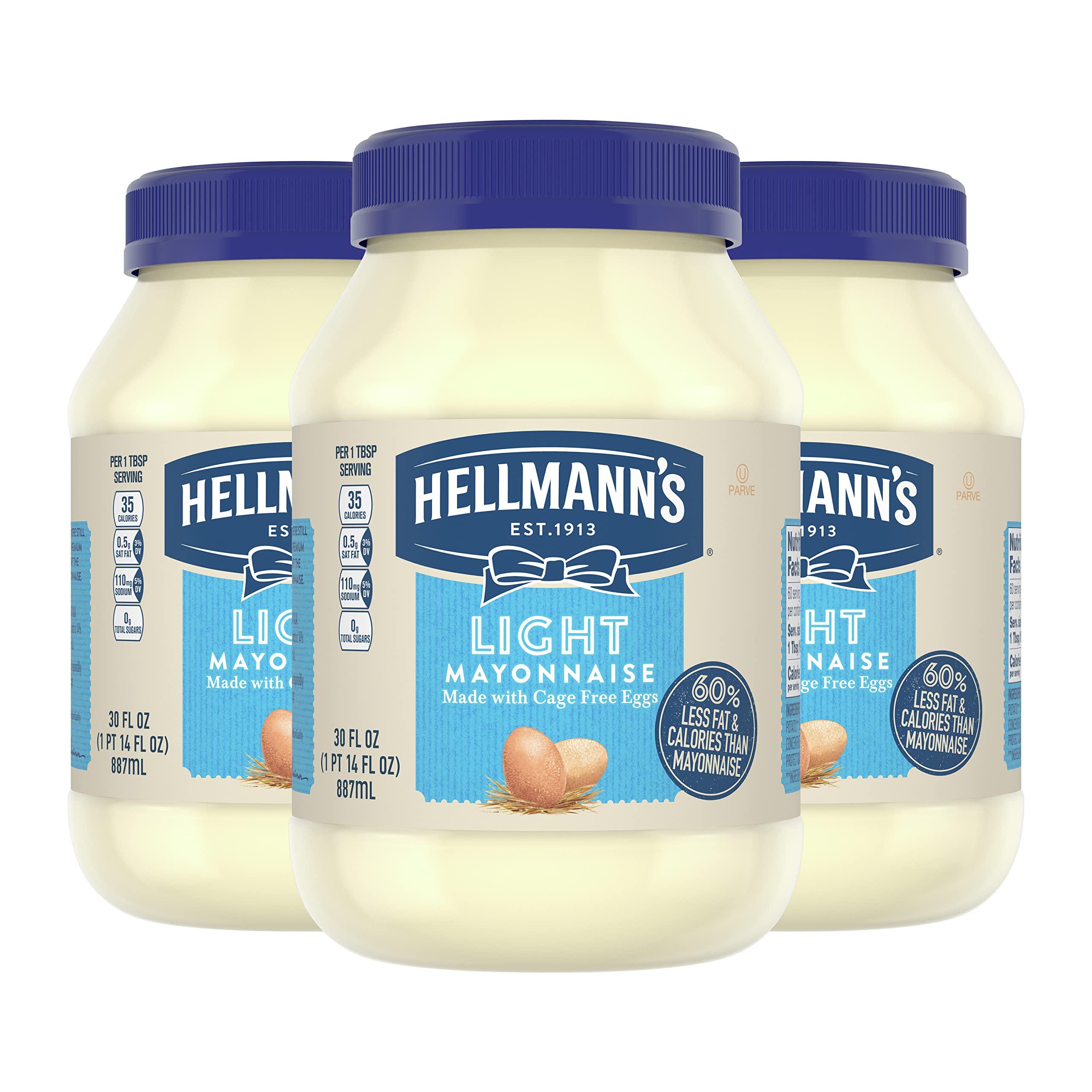 HELLMANN'S Hellmann\'s Light Mayonnaise Light Mayo 3 Count For a Creamy Condiment for Sandwiches and Simple Meals 60% Less Fat and Calories than Regular Mayonnaise 30 oz