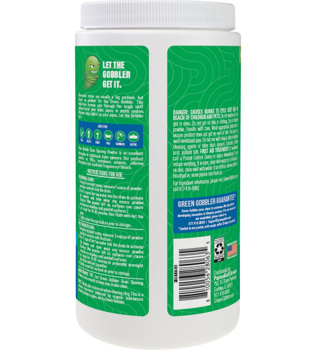 Green Gobbler Green Gobbler Drain Clog Remover & Drain Cleaner Powder, 20+ Treatments, Maintenance Breaks Down Grease, Paper, Fat & Oil, Septic Safe