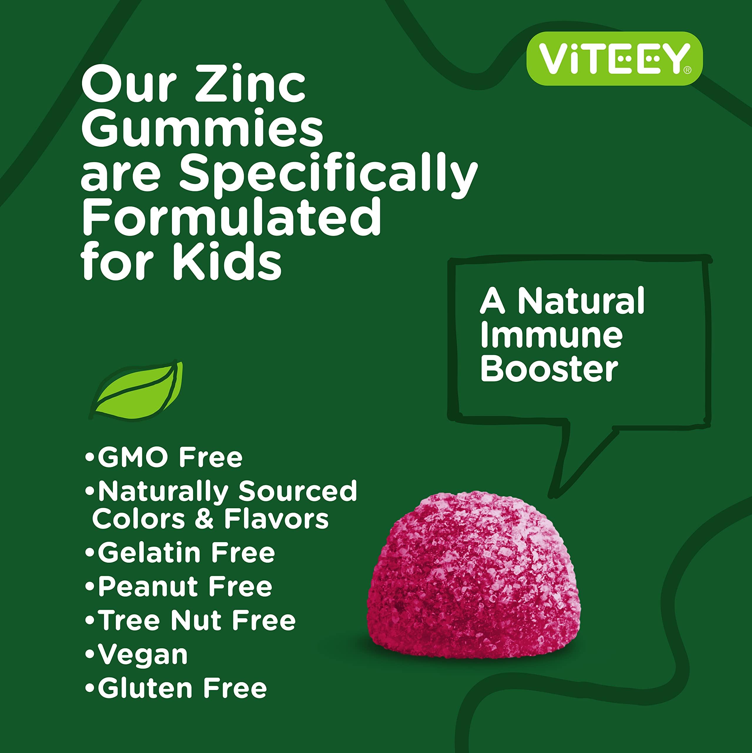 Viteey Zinc for Kids Gummies 15mg - Immune Support for Kids & Teens - Powerful Natural Antioxidant, Kids Zinc Vitamin Supplement - Vegan, Gelatin Free, Gluten Free - Tasty Chewable Berry Flavor Gummy