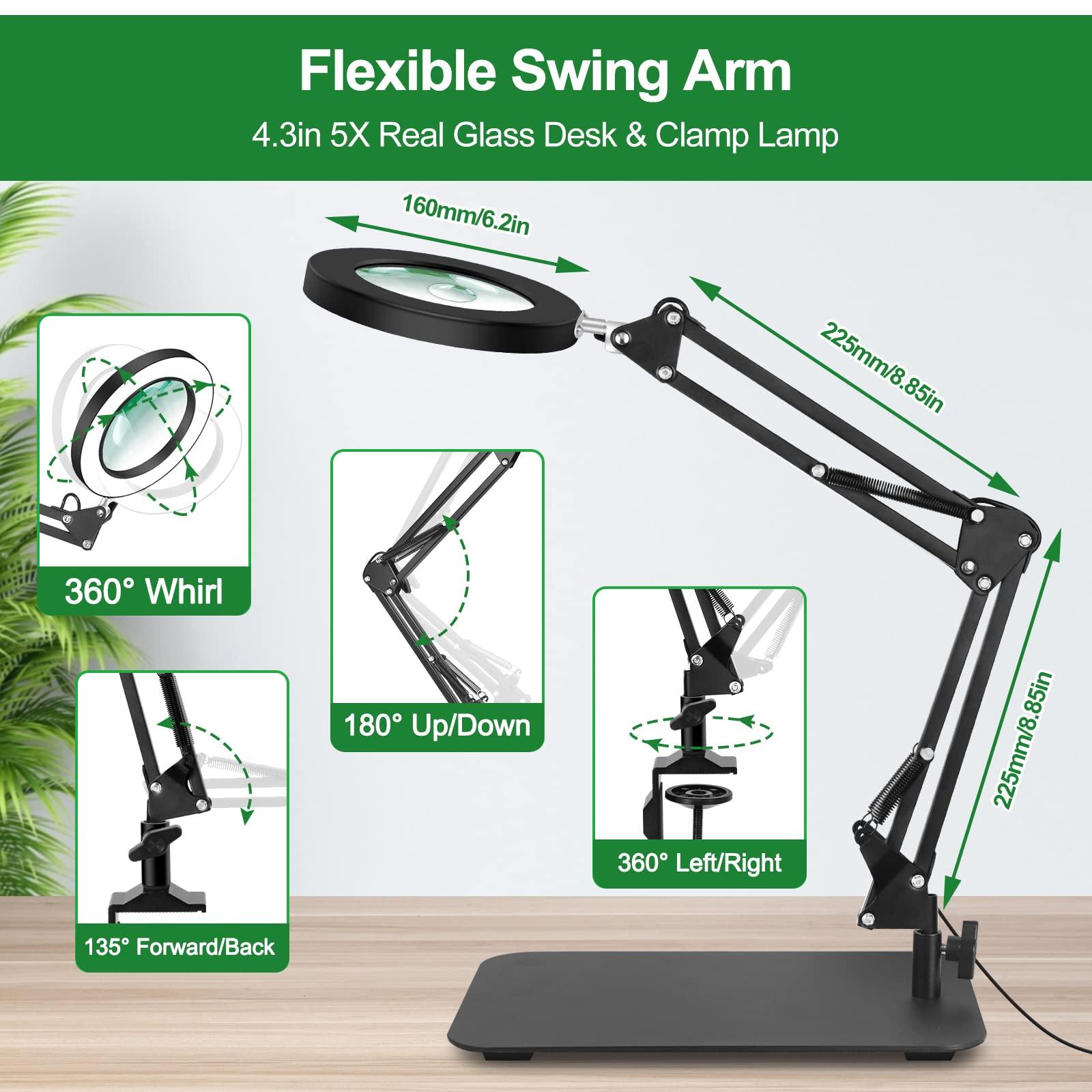 EOOKU Magnifying Glass with Light and Stand, EOOKU Flexible Magnetic Helping Hand, 5X&10X 12V 108pcs LED Beads Magnifying Lamp, 3 Modes Adjustable Swivel Gooseneck Arms & Heavy Duty Base Plate