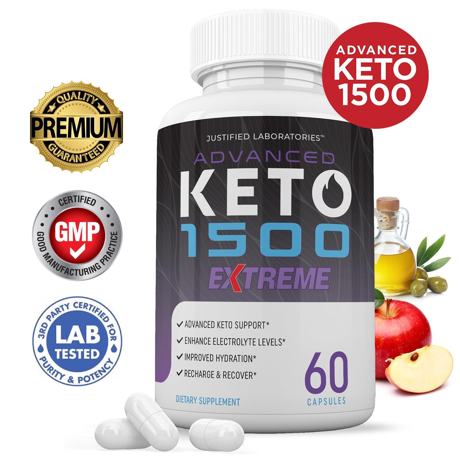 Justified Laboratories Advanced Keto 1500 Extreme Pills 1675MG New & Improved Formula Contains Apple Cider Vinegar Extra Virgin Olive Oil Powder Green Tea Leaf 60 Capsules