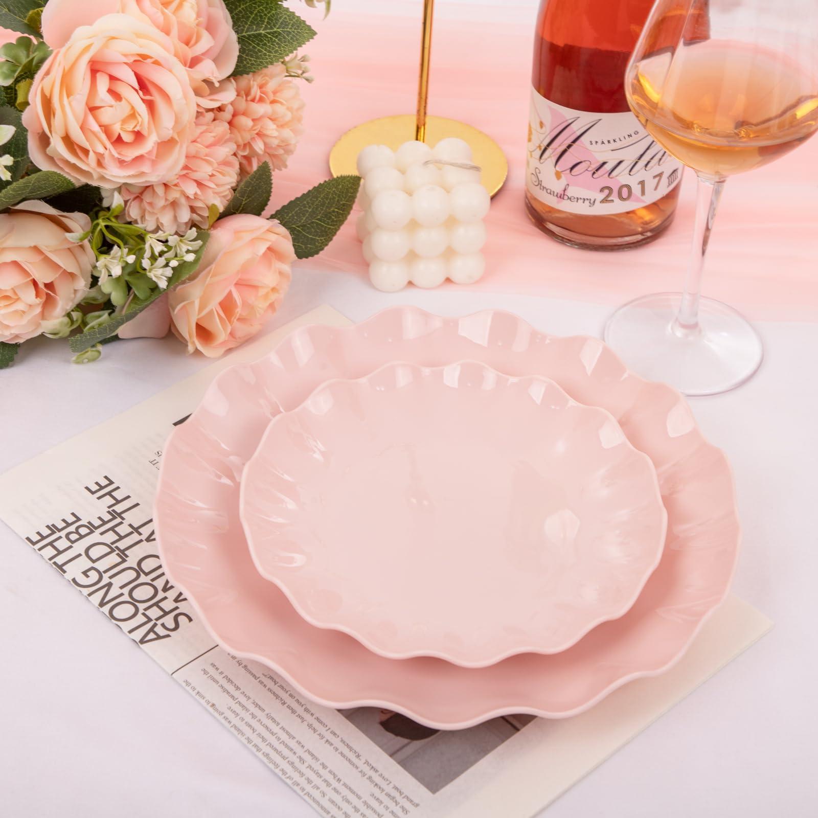 LIYH Love in your heart LIYH 24pcs Pink Plates Reusable, Pink Plastic Plates Durable and Microwave Dishwasher Safe, Baby Shower Plates, Light Weight Daisy Plastic Plates for Wedding Party Birthday