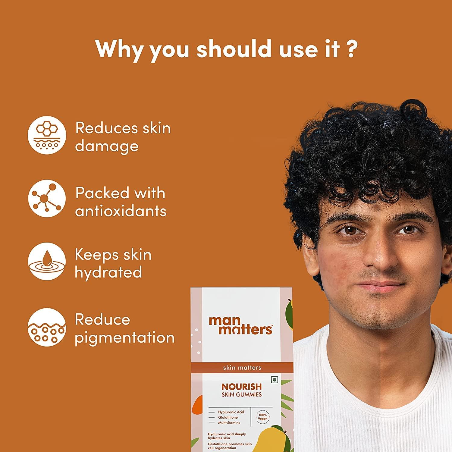 Metrol Metrol Man Matters Nourish Skin Gummies for Glowing Skin | Delicious Gummy with Vitamin C, Acid, Vitamin E & Sea Buckthorn | Gummies 30 Count