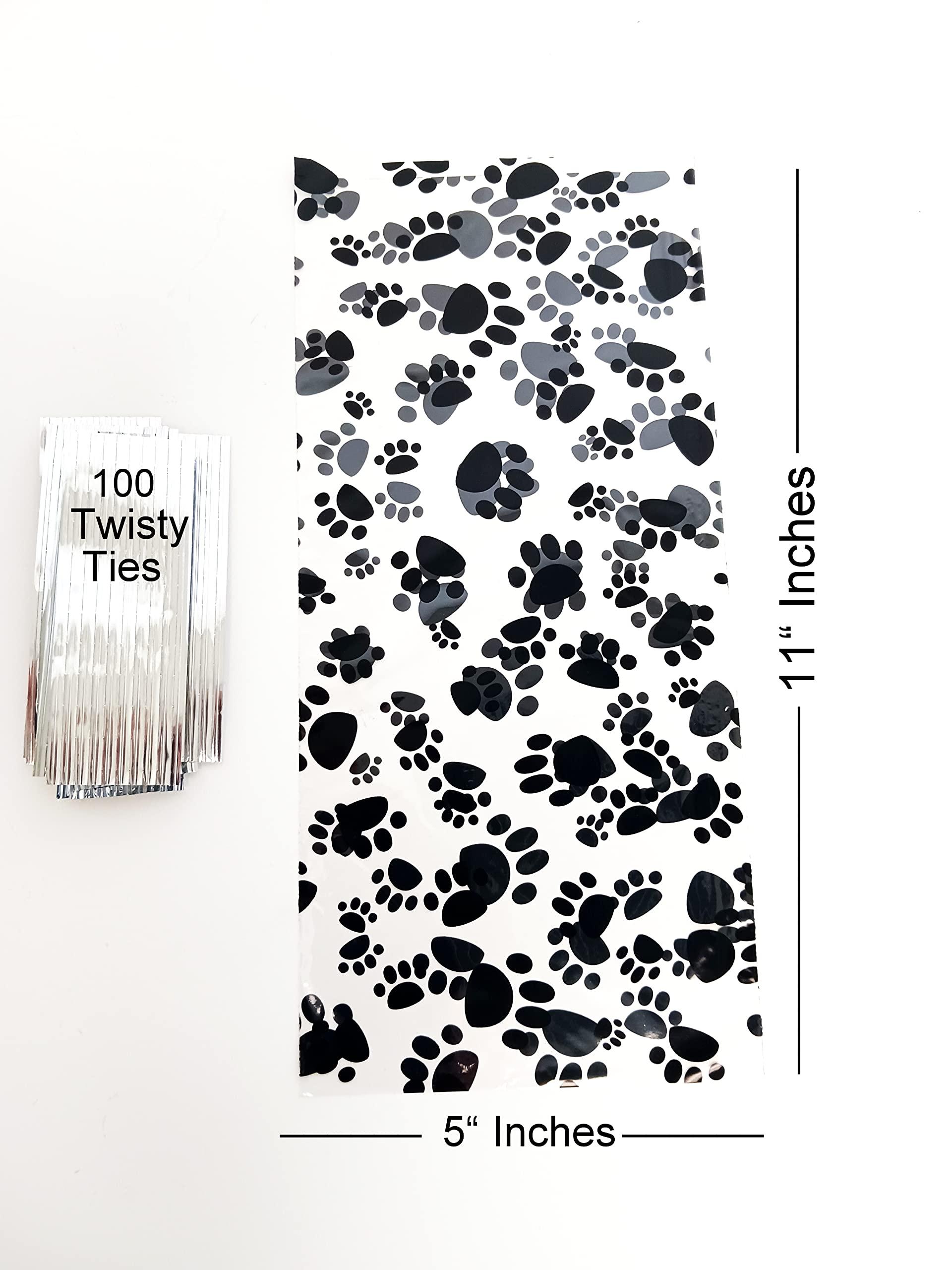 Dondor DOG PAW PRINT Plastic Gift Bags, Dog Paw Treat Bags (100 Bags)