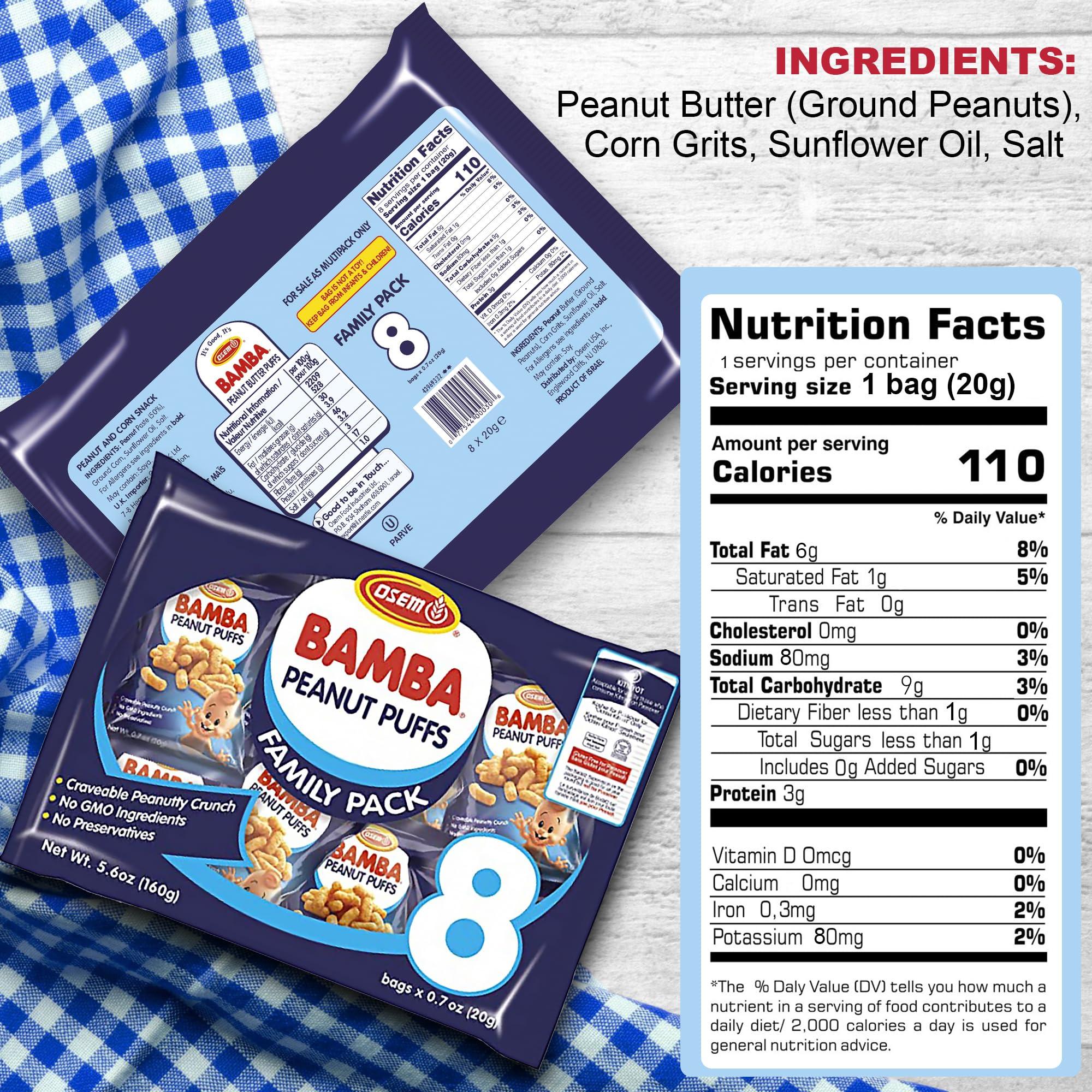 Osem Bamba Peanut Butter Puffs (Original and Hazelnut Bundle) All Natural Peanut Puffs Family pack + 1 2.1oz Bag of Hazelnut Bamba