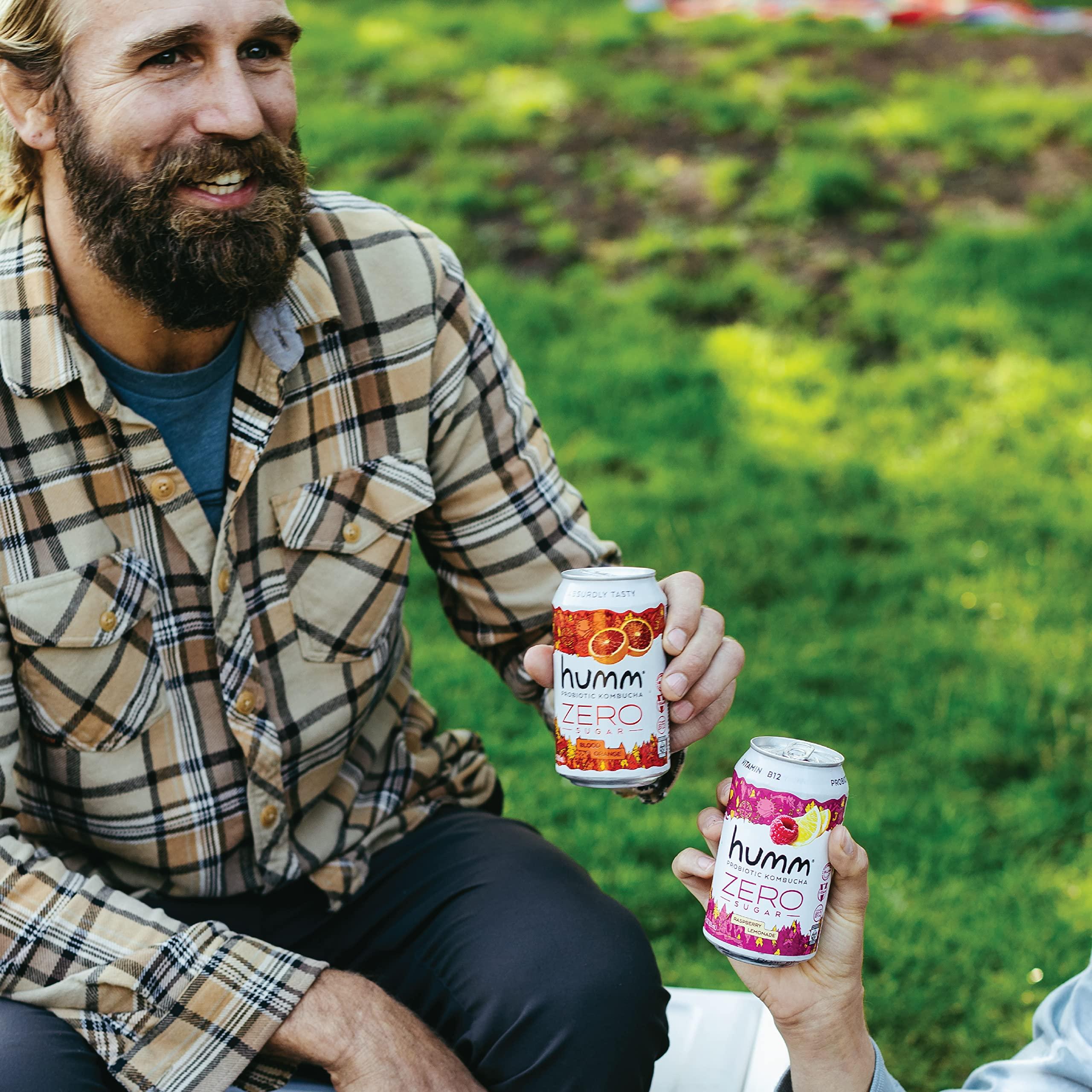 Humm Humm Probiotic Kombucha Zero Sugar Blood Orange - No Refrigeration Needed, Keto-Friendly, Organic, Vegan, Gluten-Free - 12oz Cans (8 Pack)