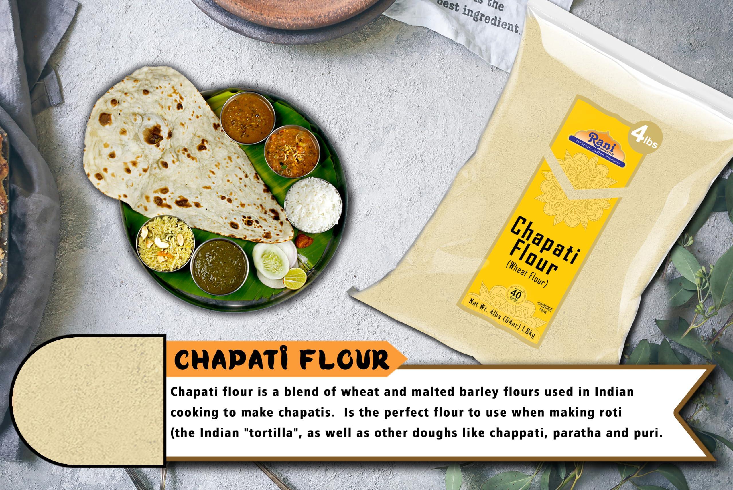 Rani Brand Authentic Indian Products Rani Chapati Flour (100% Pure Whole Wheat Atta), For Making Roti & Indian Breads 64oz (4lbs) 1.81kg Bulk ~ All Natural | Vegan | No Salt or Colors | NON-GMO | Kosher | Indian Origin