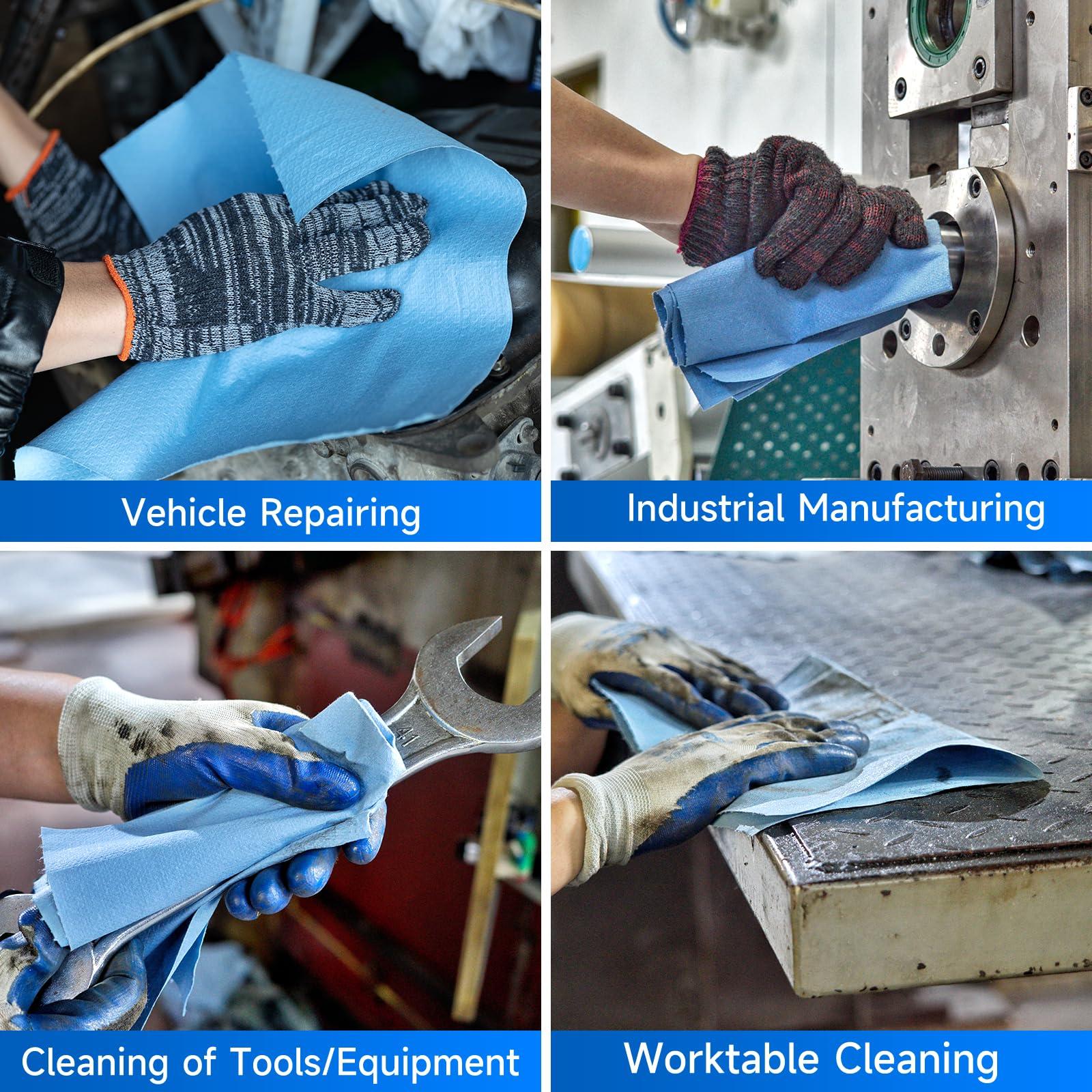 AIFRUILT Industrial Strength Power Clean Heavy Duty Wipes - Absorbent, Durable, and Reusable Cloths for Tough Dirt, Oil, and Grime in Manufacturing and Workshops - 475 Sheets, Blue Shop Towels-Jumbo Roll