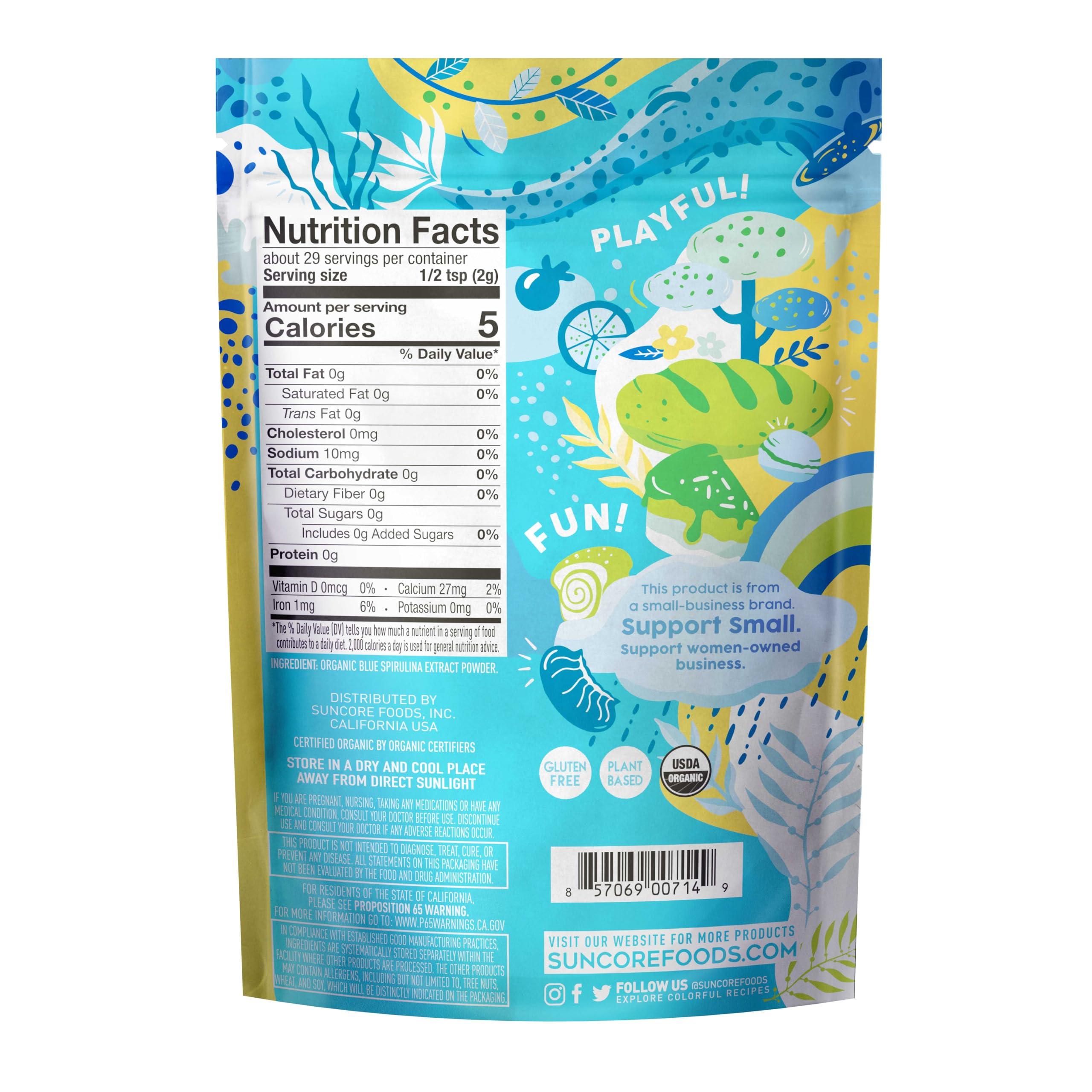 Suncore Foods Suncore Foods Aqua Blue Spirulina Powder, 2 oz (1 Bag), Organic, Gluten-Free, Non-GMO, Plant-Based, Perfect for Food Coloring, Baking, Drinks, Smoothies, and More
