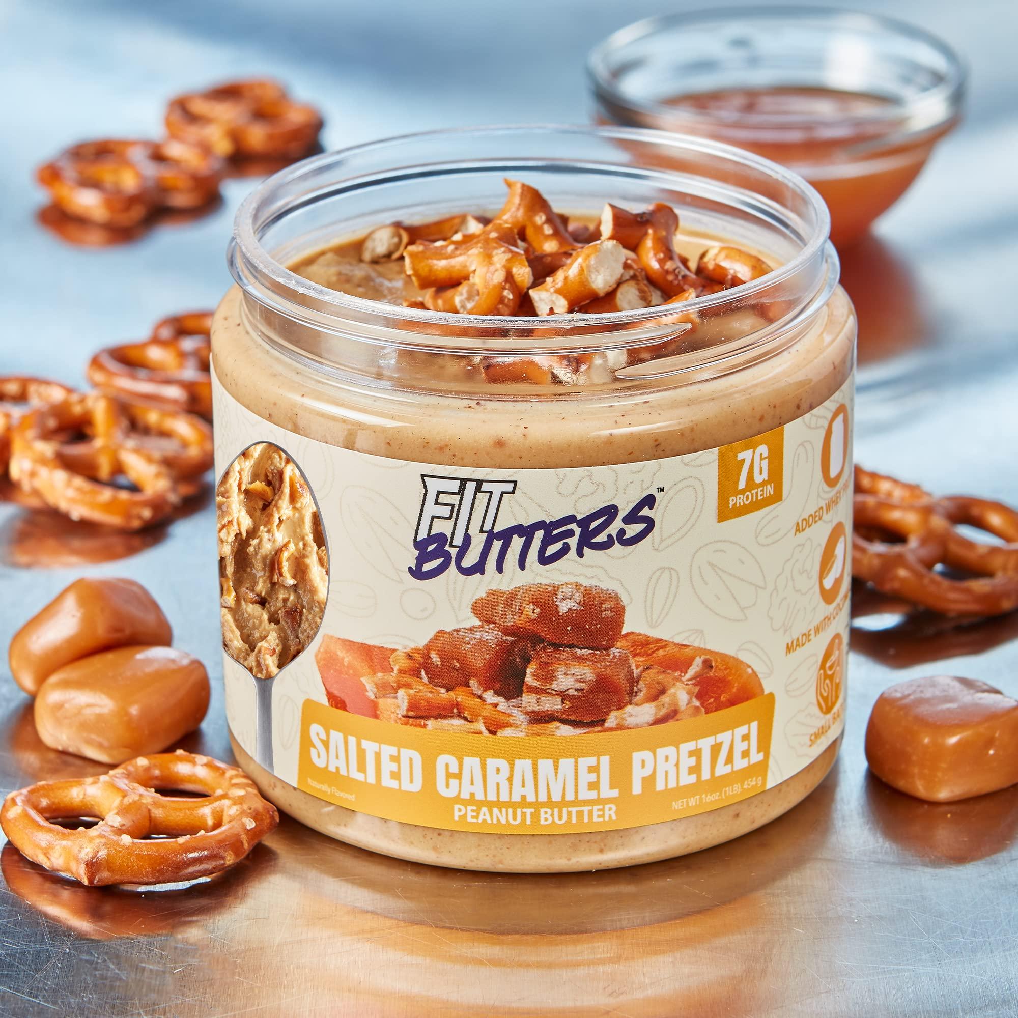 FIt Butters FIt Butters Salted Caramel Pretzel Peanut Butter Spread, Added Protein and Coconut Oil, Low Carb, Low Sugar, Complete Protein Dessert Flavored Nut Butter