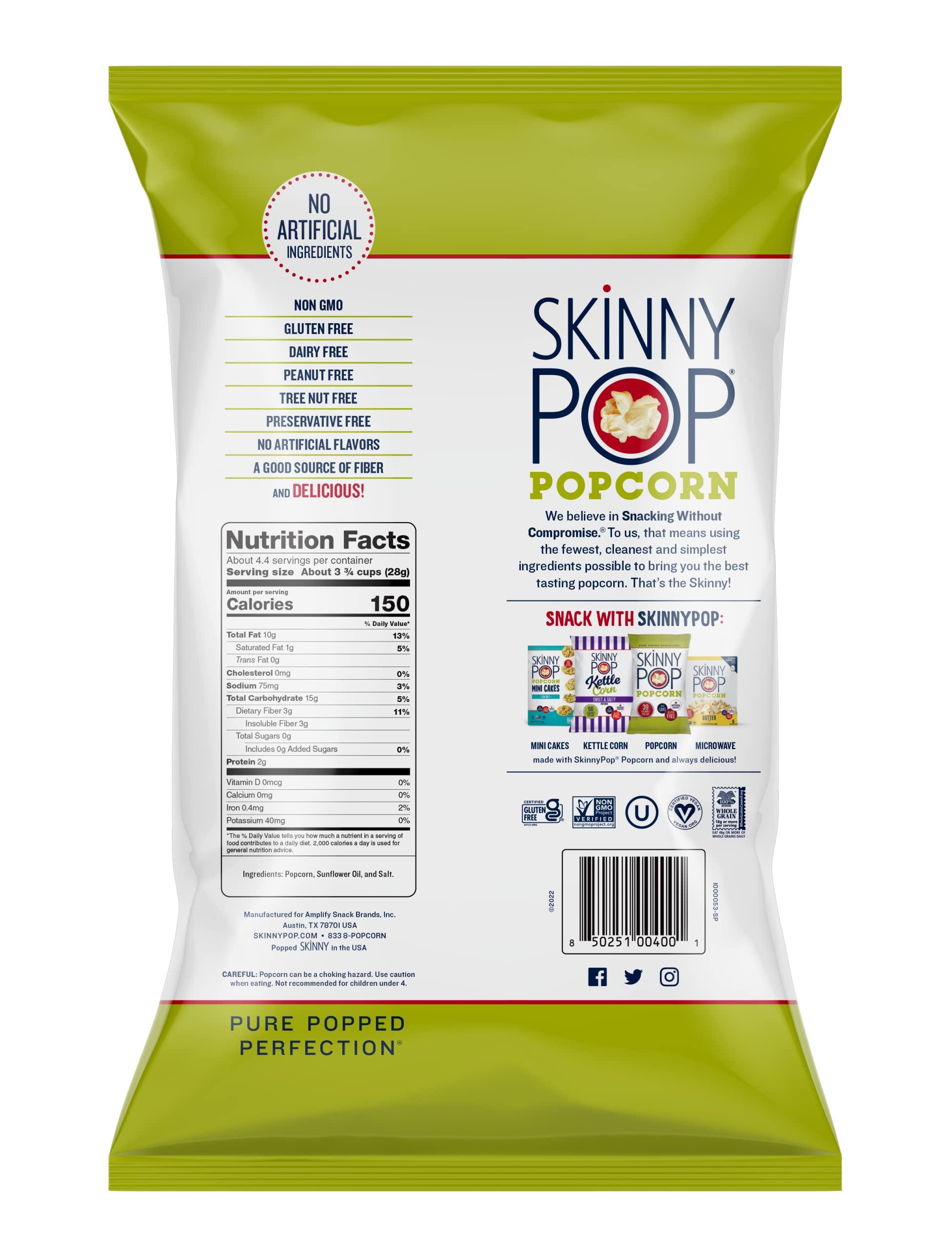 SkinnyPop SkinnyPop Original Popcorn, 4.4oz Grocery Size Bags, Skinny Pop, Healthy Popcorn Snacks, Gluten Free (Pack of 4)