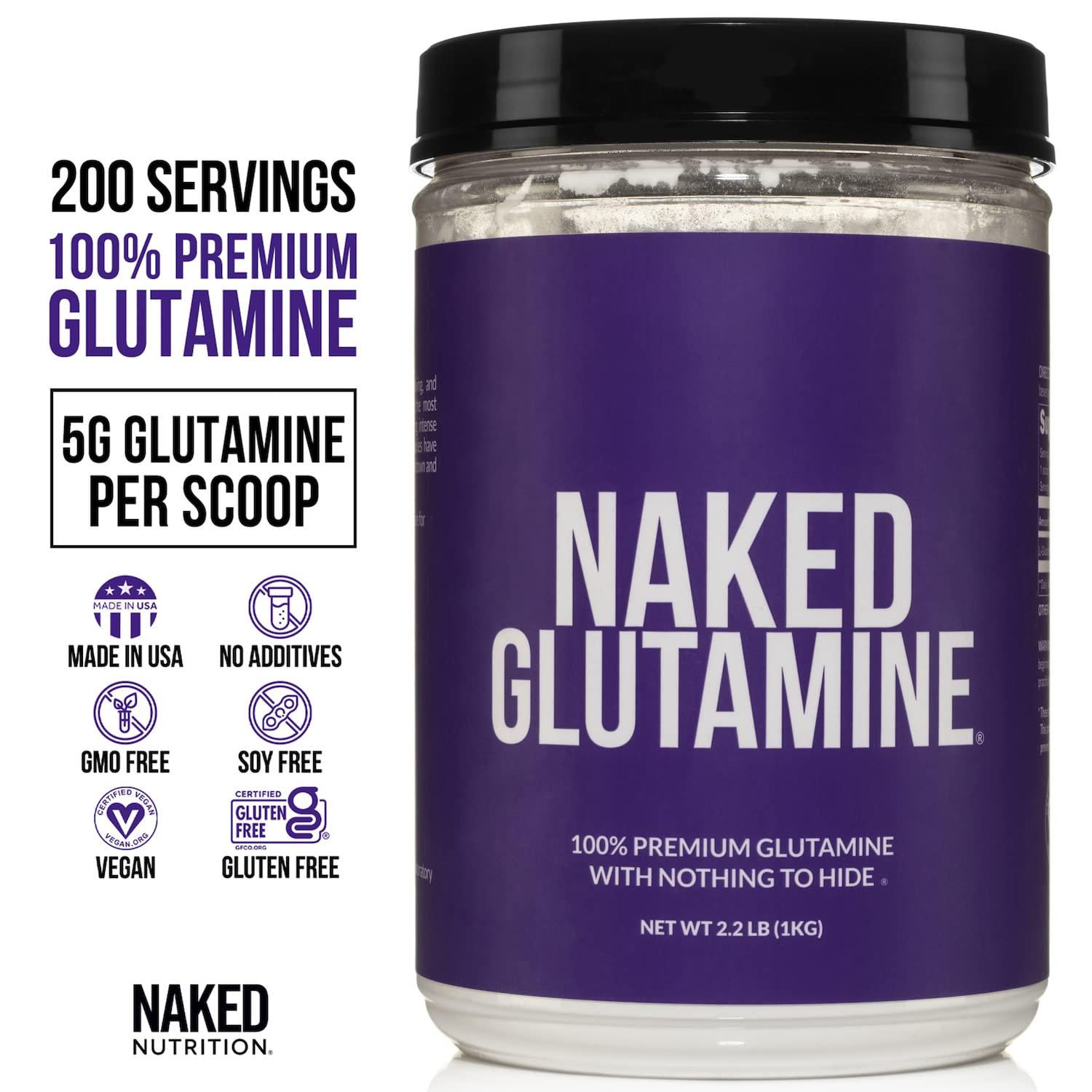 Naked Nutrition Naked Pure Micronized Creatine Monohydrate 100 Servings + 200 Servings Pure L-Glutamine Bundle: Vegan, Non-GMO, Gluten Free. Minimize Muscle Breakdown & Improve Protein Synthesis. Nothing Artificial