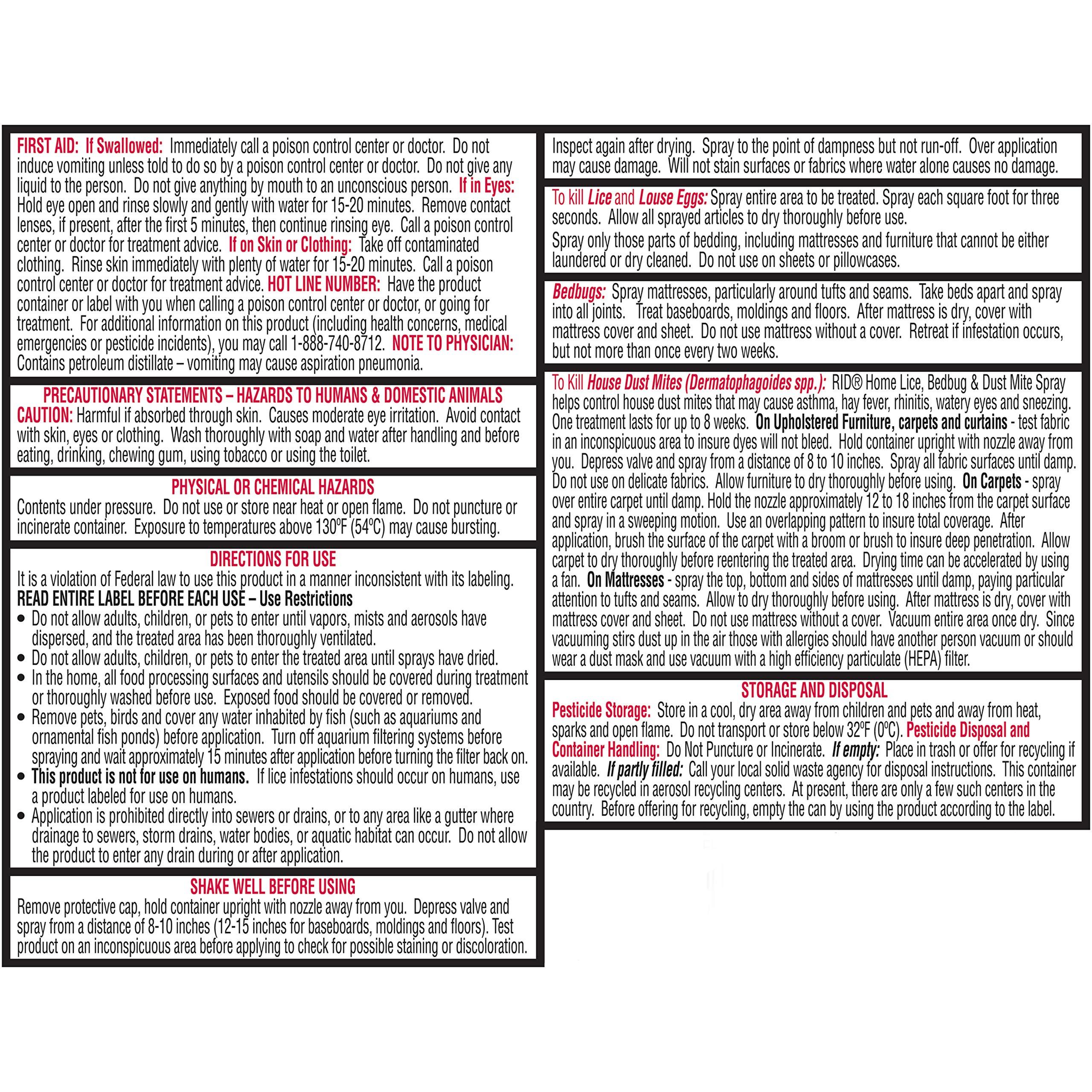 RID Rid Home Lice, Bedbug And Dust Mite Spray - 5 Ounces (Value Pack of 4)