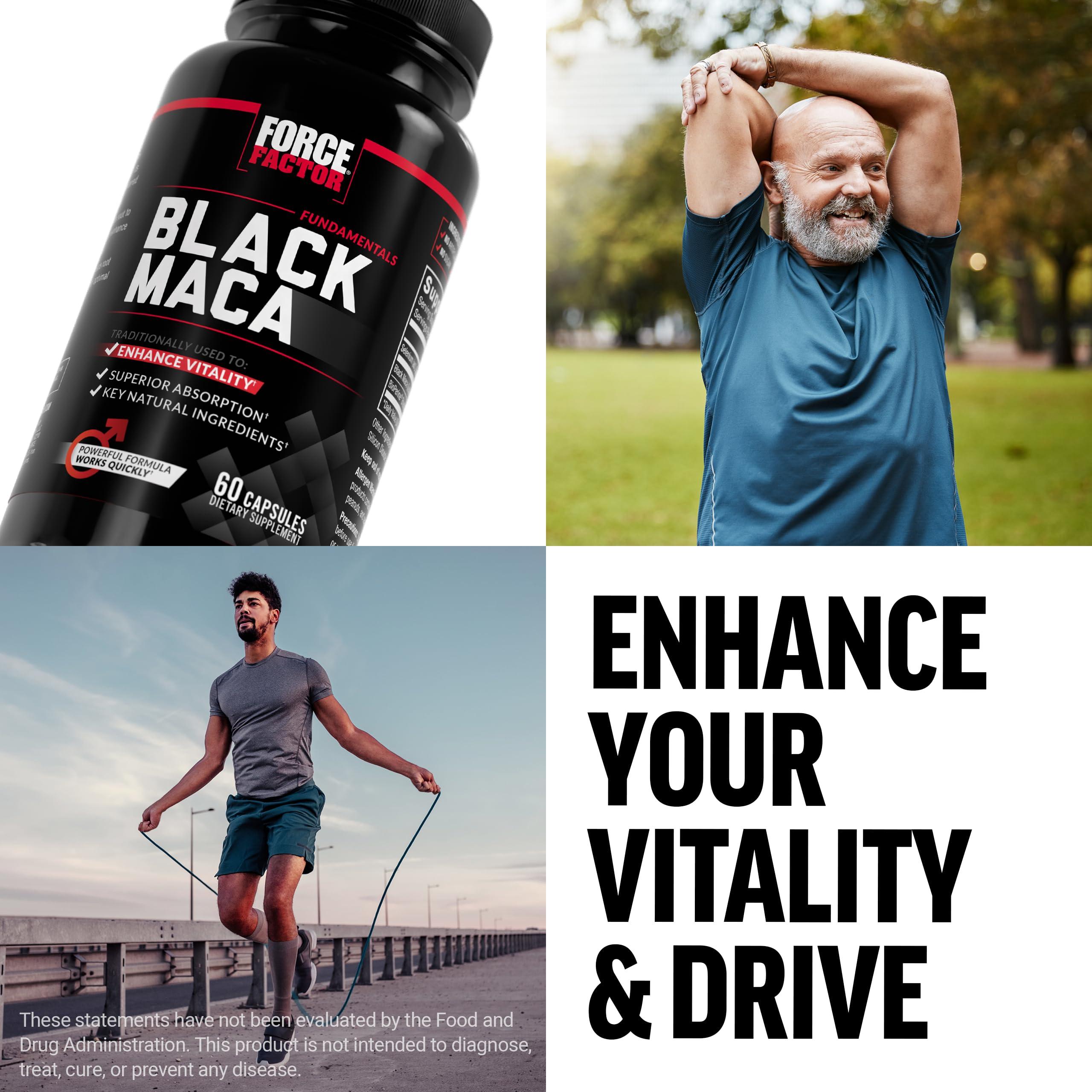 Force Factor FORCE FACTOR Black Maca Root Supplement for Men, 1000mg Maca Negra Extract for Energy, Hormonal Balance & Vitality, Superior Absorption with BioPerine, 120 Capsules, 2-Pack