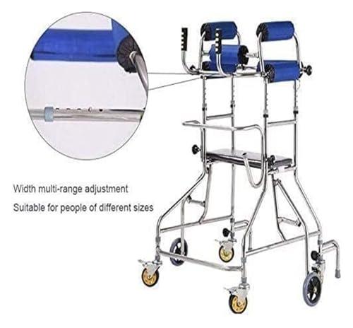 AMydio Standing Walker Medical Walker Rollator Walker with 6 Wheels and Seat Adult Standing Walking Frame Stainless Steel Anti-Rollover Rehabilitation Training Mobility Aid for The Elderly