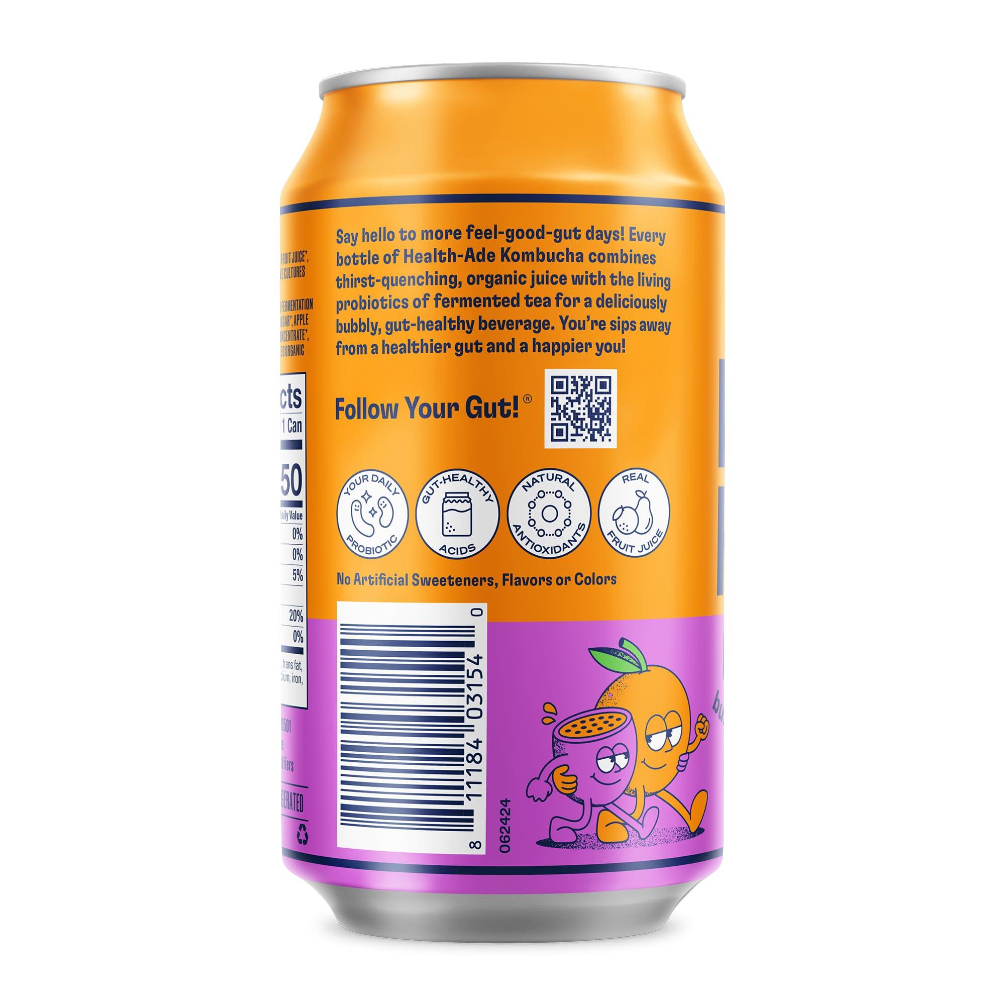 Health-Ade Health-Ade Passion Fruit-Tangerine Kombucha, Organic Drink, 12-Pack (11.5 Fl Oz Cans) Fermented Tea with Probiotics, Non-GMO, Vegan, Gluten-Free