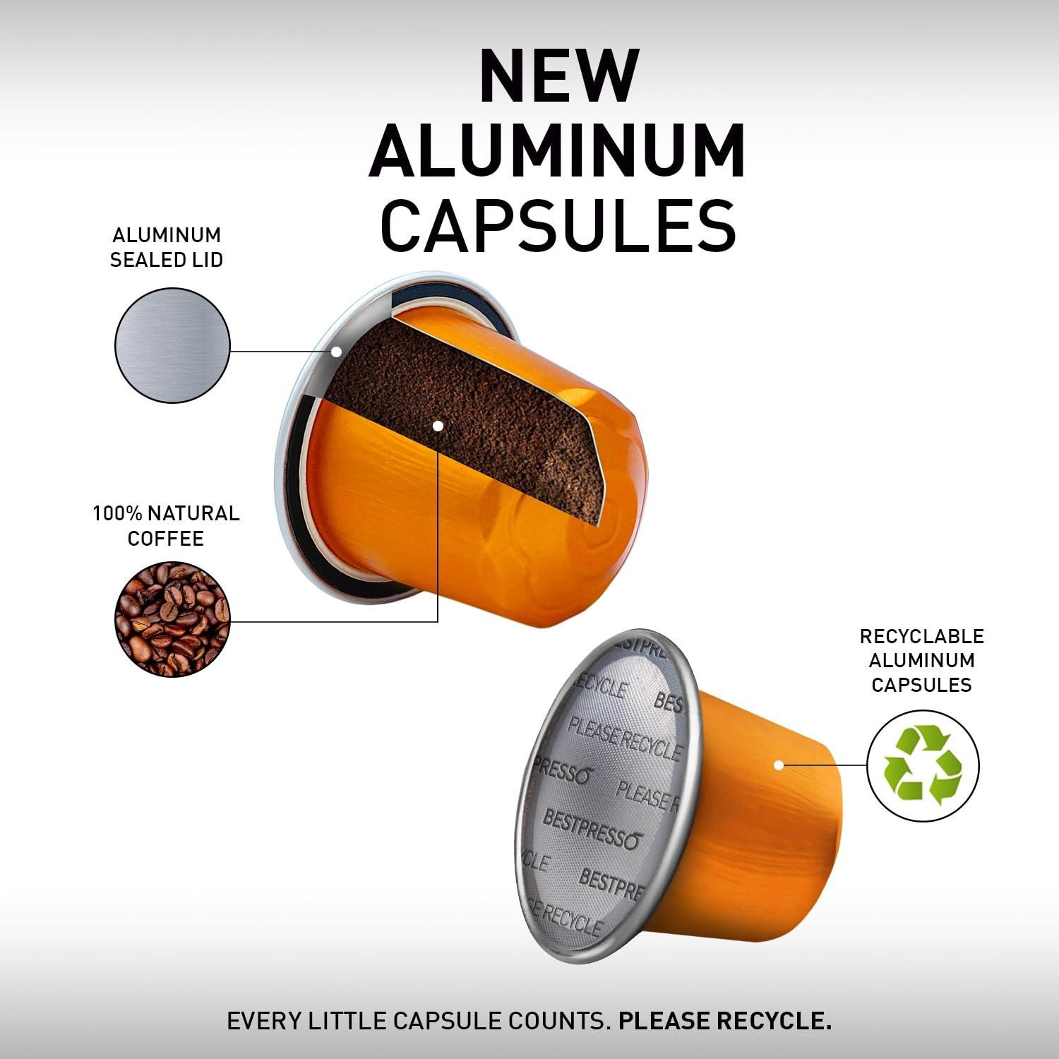 Bestpresso Bestpresso Coffee for Nespresso Original Machine 120 Aluminum pods Certified Genuine Espresso Variety Pack Caramel,Vanilla and Chocolate