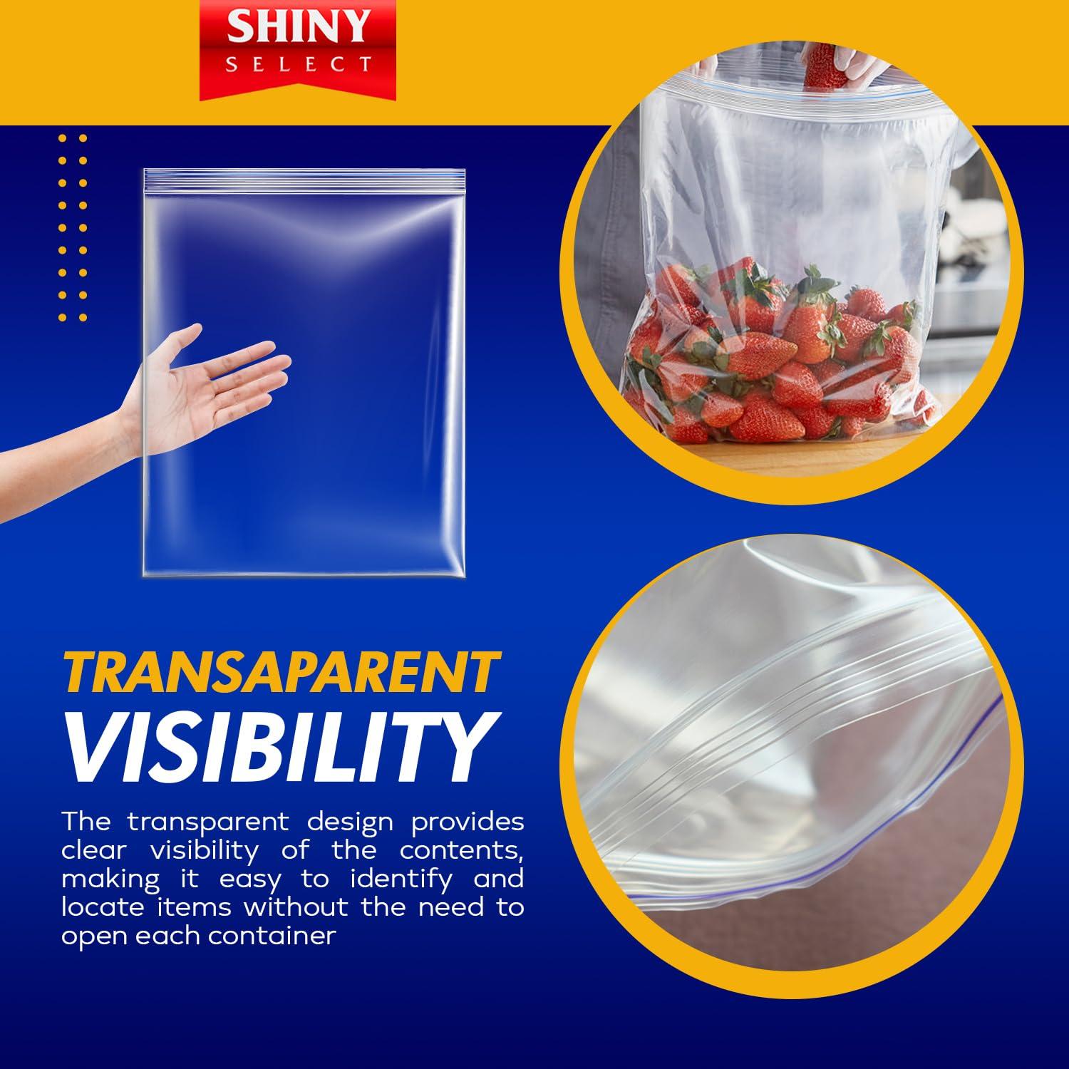 SHINY SELECT Extra Large Plastic Storage Bags With Zipper Top 3 Gallon 16\" x 18\" Jumbo Size Bag Heavy Duty 3 Mil Thick Clear X-Large Big Zip Bags for Food Freezer Clothes Travel Moving (12)