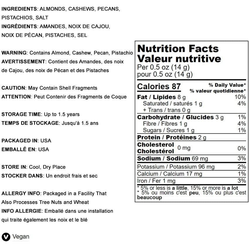 Food to Live Food to Live Premium Four Nuts Mix, 16 Pounds A Blend of Dry Roasted Pistachios, Almonds, Pecans, Cashews, and Almonds with Himalayan Salt, Protein Rich Trail Mix, Healthy Vegan Snack, No Oil Added