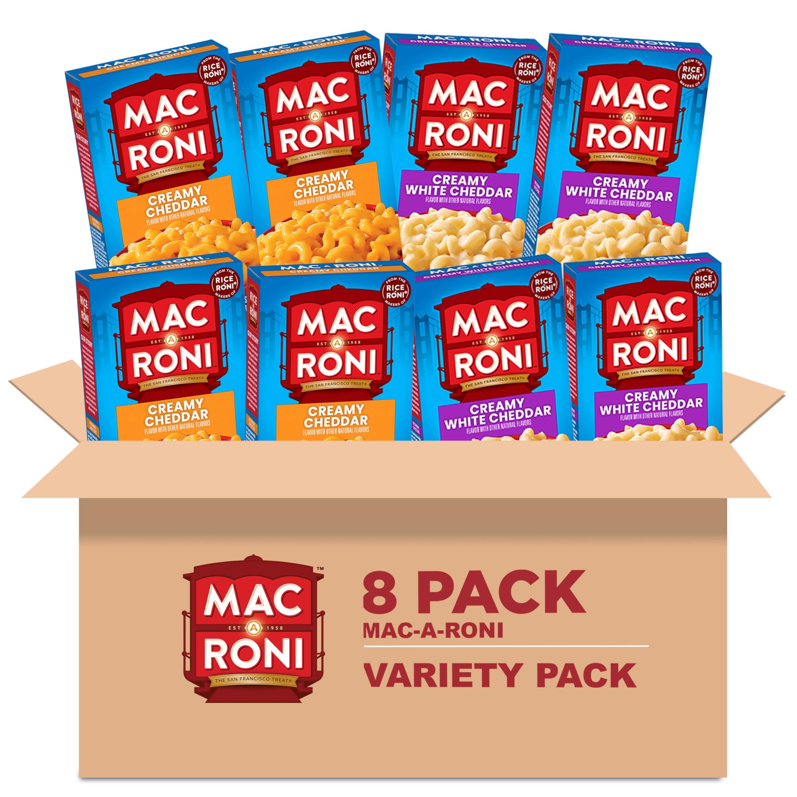 Mac-A-Roni Mac-A-Roni Variety Pack, Creamy Cheddar + Creamy White Cheddar, 5.9 Oz (Pack of 8)