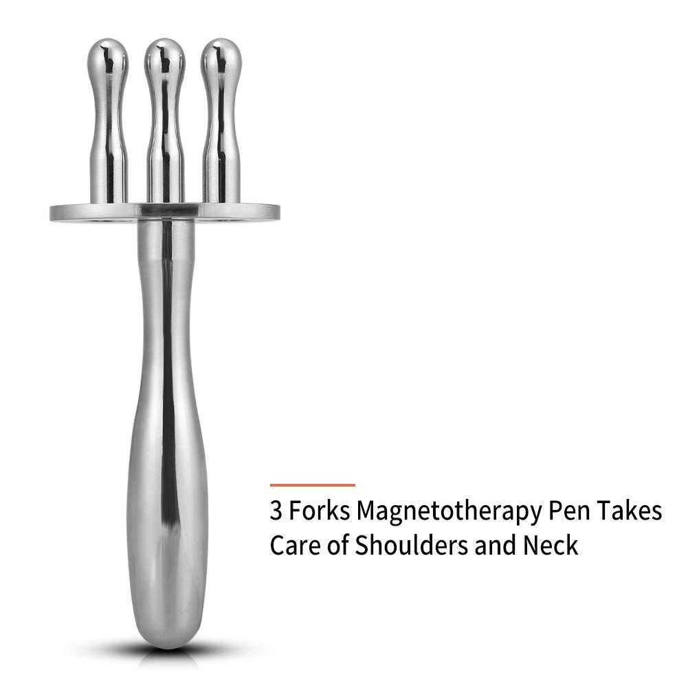 TMISHION Magnetic Massage Pen, 3 Forks Magnetotherapy Acid Discharge Stick, 3 Forks Magnetotherapy Massager, Meridian Point Magnetic Massager(Round Head)