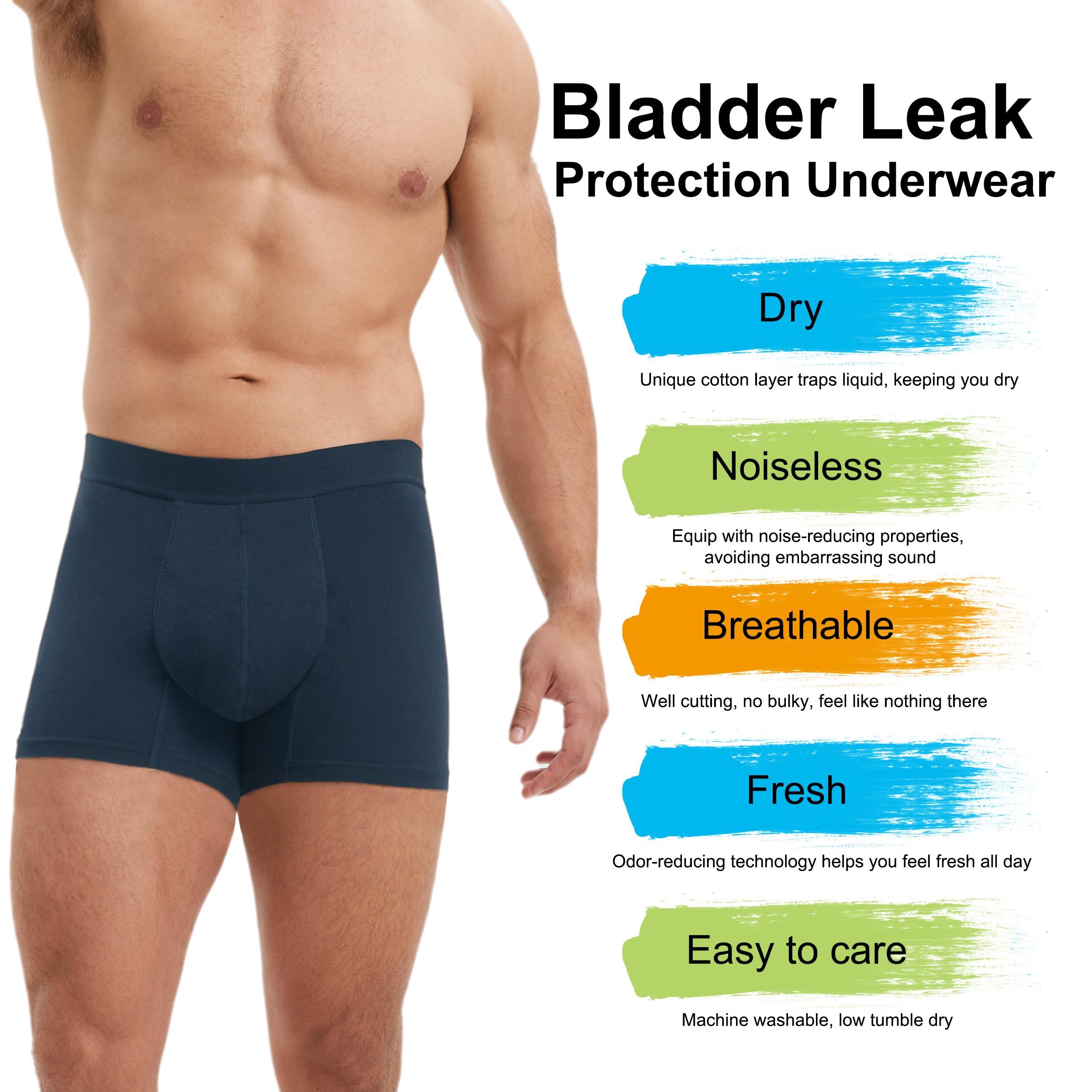 IRISMORII RISMORII Mens Leakproof Underwear Washable Adult Bladder Protection Incontinence Absorbent Trunk 60 ML Absorbency (Dark Blue L)