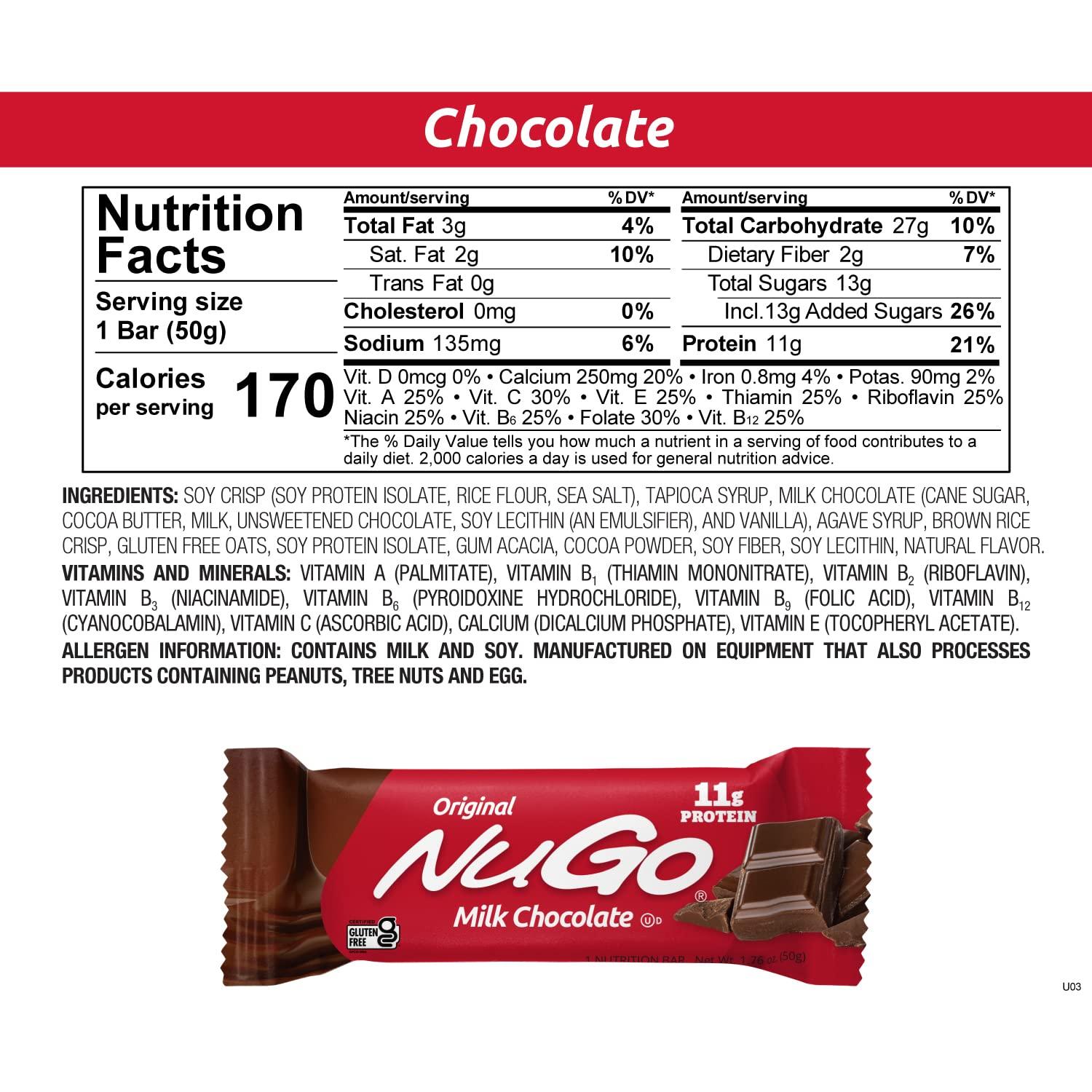NuGo NuGo Original Variety, Vanilla Yogurt 15 bars & Chocolate 15 bars, 11g Protein, Gluten Free, 30 Count